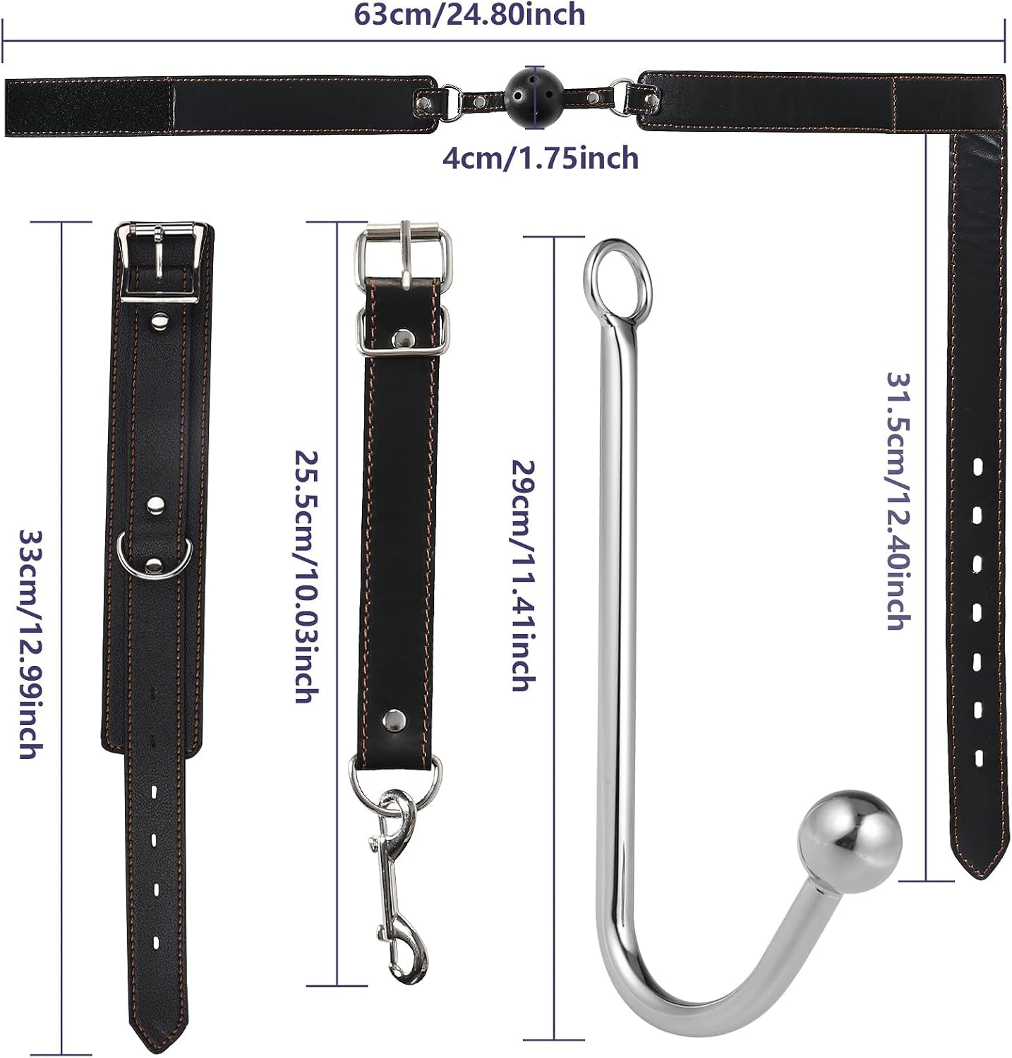 SM Sex Toys Anal Hook BDSM Restraint Kit Sex Bondage with Comfortable and Durable Ball Gags Choker and Adjustable Leather Handcuffs - SinfulX - 