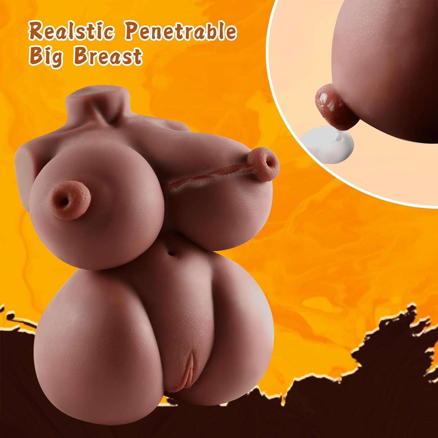 7.5Lb Adult Sex Doll Male Masturbator, 4 in 1 Men Love Doll Realistic Torso Sex Dolls with Pussy Ass Boobs Masturbation Penetrable Nipples Sex Toys for Men TPE Material (Brown) - SinfulX - 