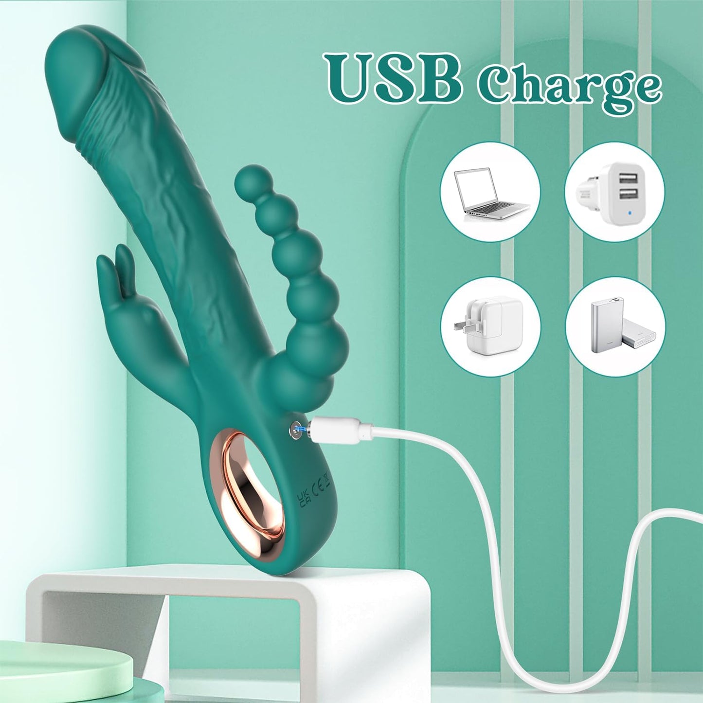TriAxis Triple Motor Thrusting Rabbit Vibrator 10 Modes USB - SinfulX - 