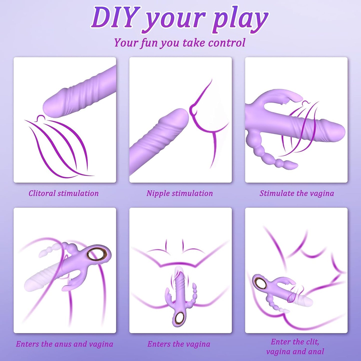 Thrusting Dildo Vibrator Sex Toys for Women, G Spot Anal Rabbit Vibrators Adult Sex Toys with 7 Powerful Speeds & 7 Vibrating Modes Upgrade Silicone Waterproof Rechargeable,Purple - SinfulX - 