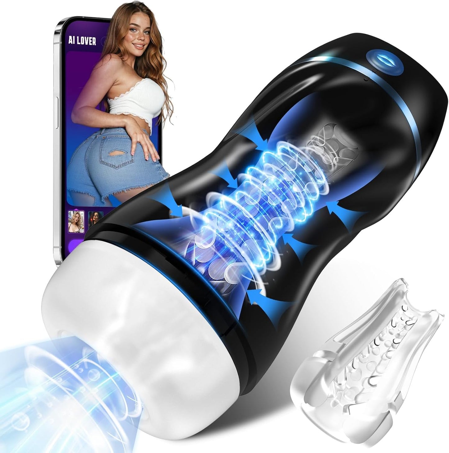 Male Masturbators Automatic with 7 Vibrating Modes & 3 Suction Modes, Strong Motor, 3D Textured Sleeve, USB Rechargeable Male Masturbator Easy to Clean