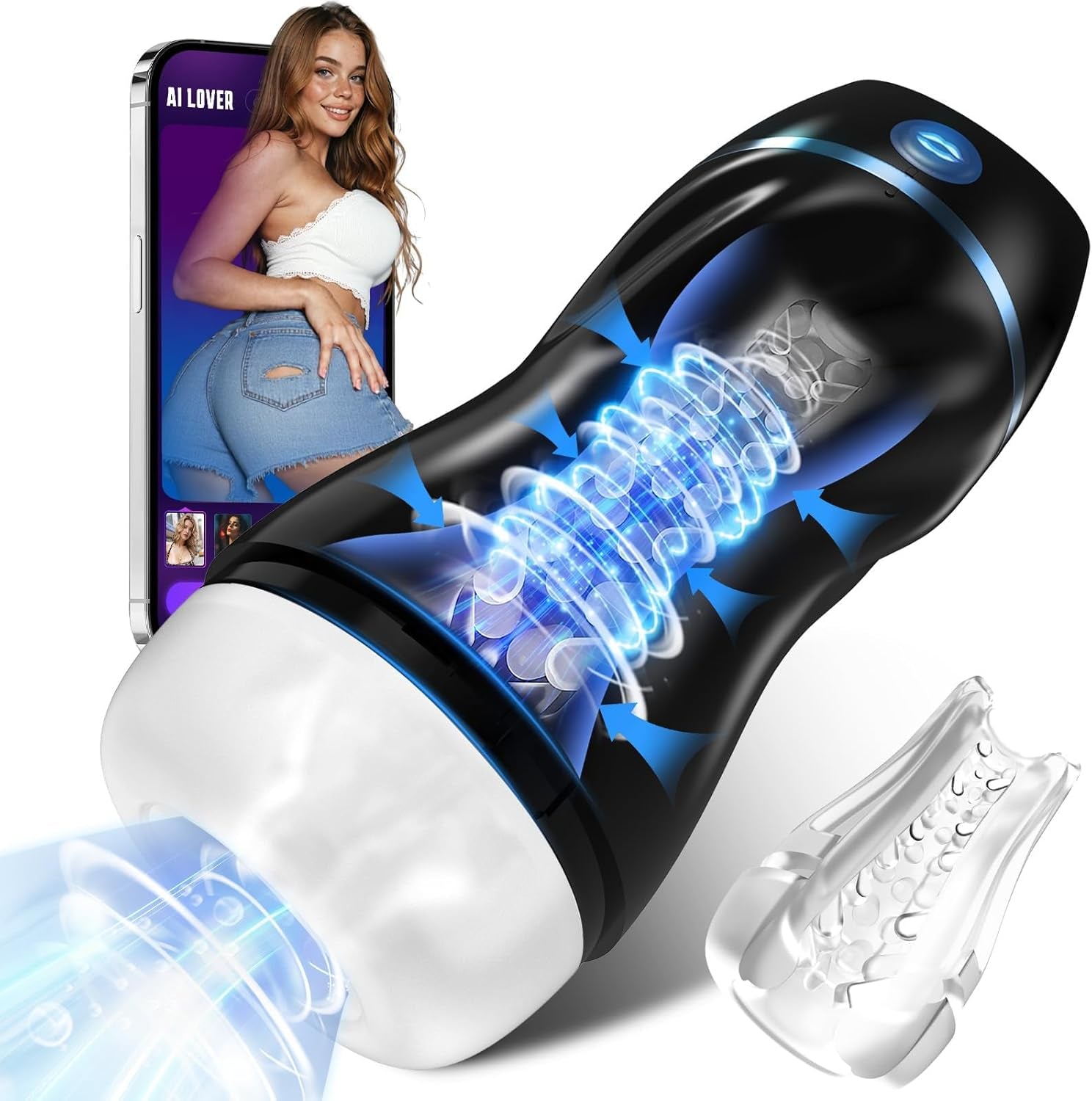 Male Masturbators Automatic with 7 Vibrating Modes & 3 Suction Modes, Strong Motor, 3D Textured Sleeve, USB Rechargeable Male Masturbator Easy to Clean