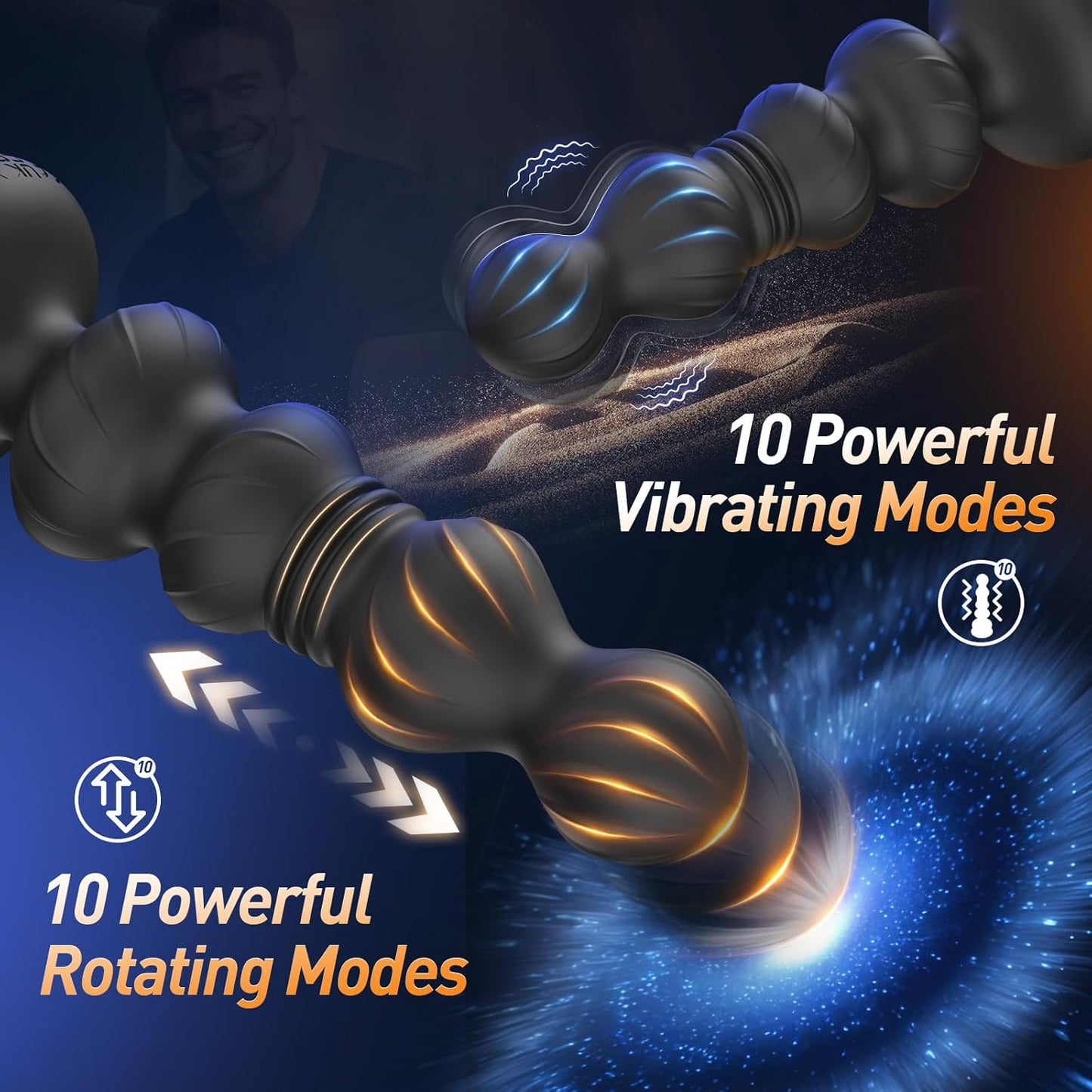 Thrusting Anal Beads Prostate Massager, Anal Vibrator Anal Toys Butt Plug 10 Vibrating Thrusting Anal Plug Male Sex Toys for Men Women Adult Toys Gradual Bead Anal Trainer App (Grey) - SinfulX - 