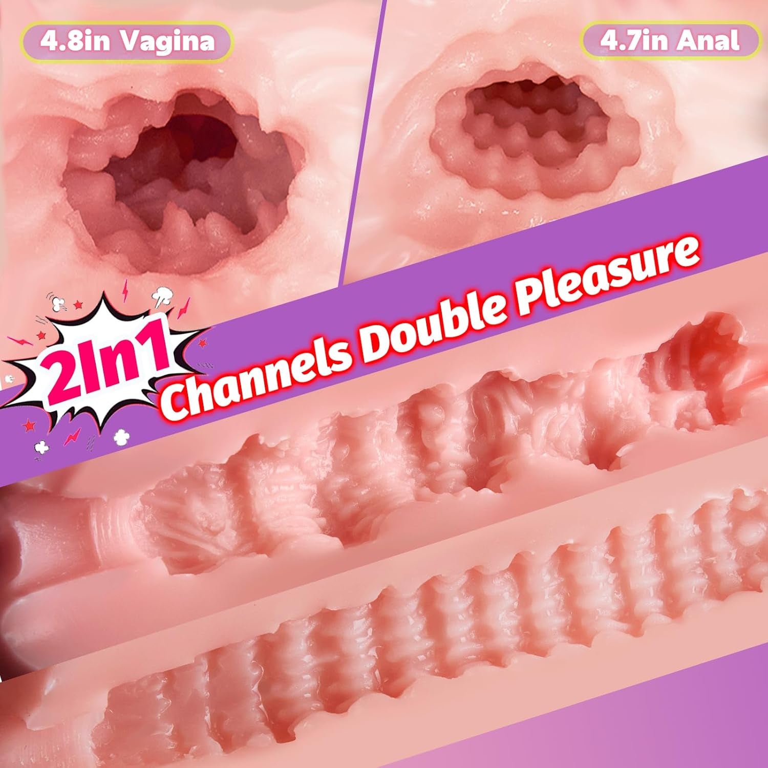 4.2LB Sex Doll Male Sex Toys for Men with Tight Labia,Portable Pocket Pussy Male Masturbator with 3D Textured Channel & Strong Suction for Man Orgasm, Vagina and Anal Sex Adult Toys Stroker - SinfulX - 