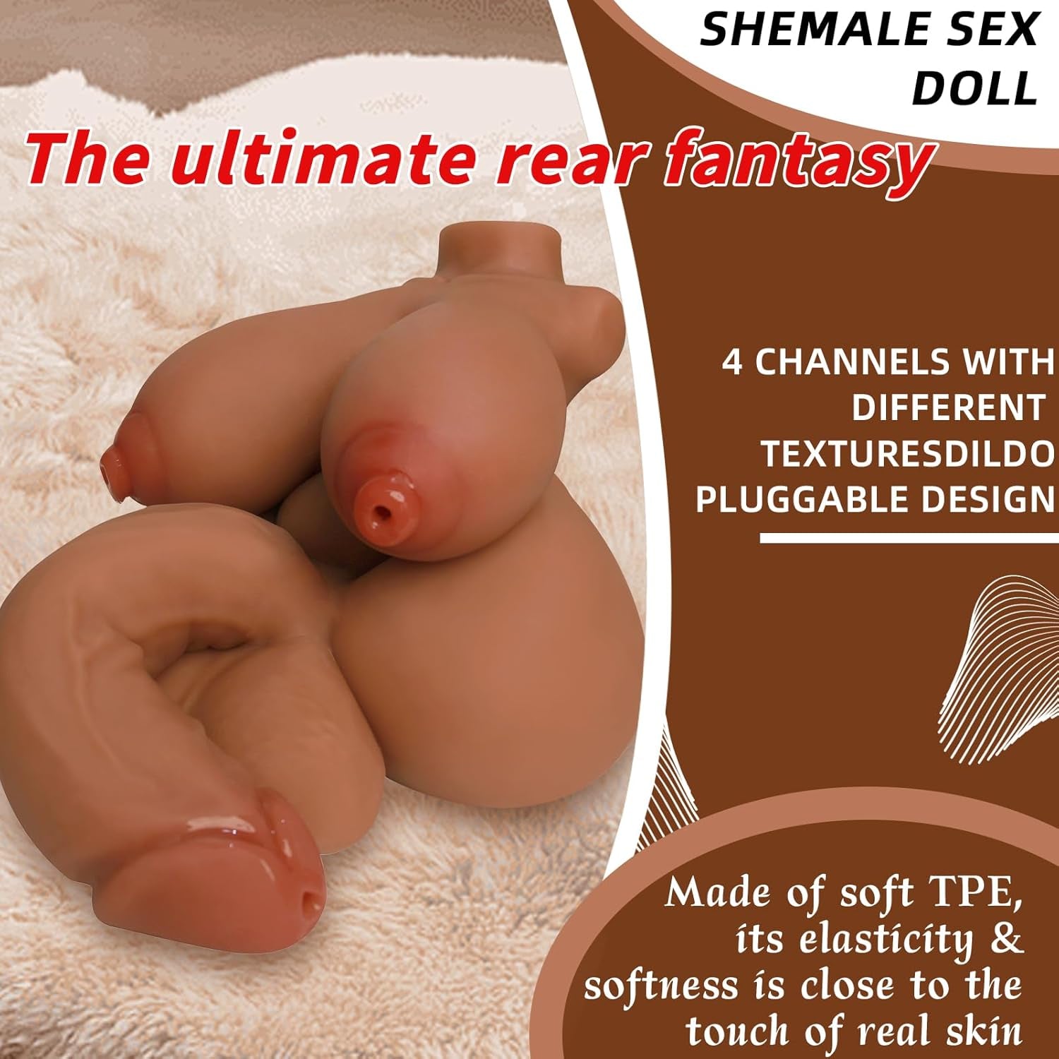 8.2 Lbs Shemale Sex Doll, Male Sex Toy with 3D Channels, 5 in 1 Trans Sex Toy Pocket Pussys with Big Penetrable Nipples and Penis, Male Masturbator Adult Toy for Men Gay Couple - SinfulX - 