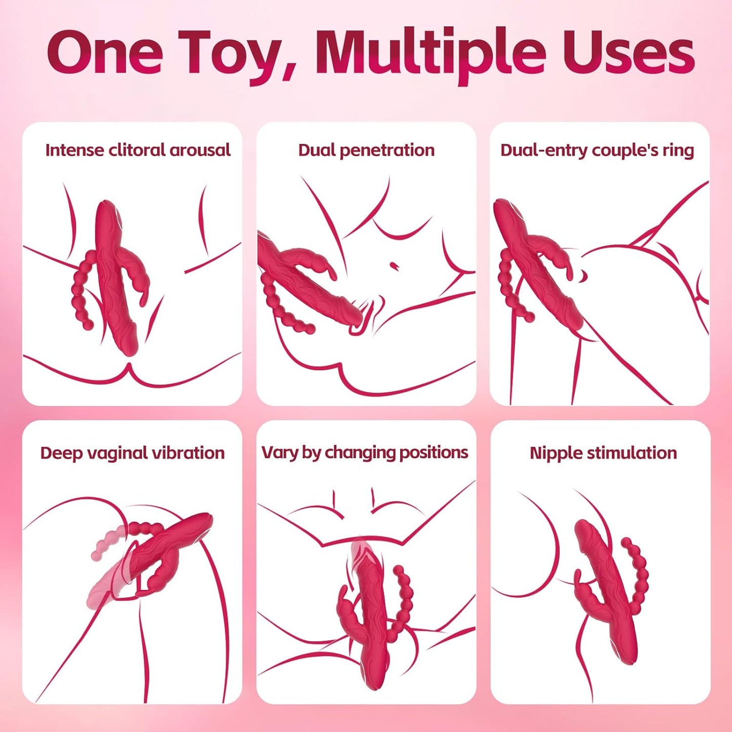 RoseFlux 3 - in - 1 Rabbit Vibrator 10 Modes Silicone Waterproof - SinfulX - 
