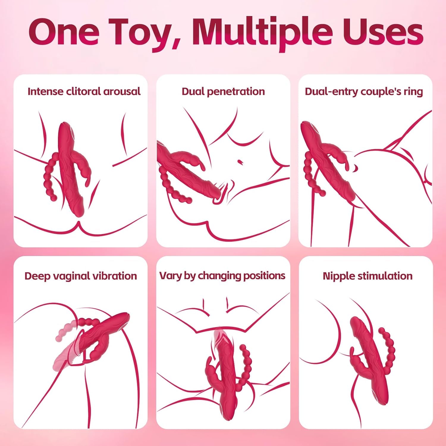 RoseFlux 3 - in - 1 Rabbit Vibrator 10 Modes Silicone Waterproof - SinfulX - 