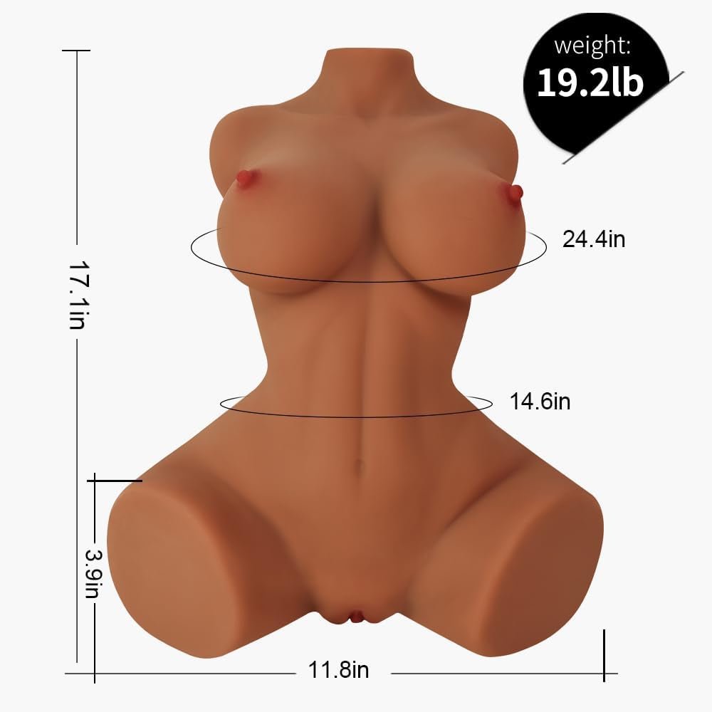 Sex Dolls Torso Male Masturbator with Boobs Vagina and Anal, 3 in 1 Love Doll Pocket Pussy with Built - In Spine 44Cm Pussy Ass Male Sex Toy for Men Masturbation Brown - SinfulX - 