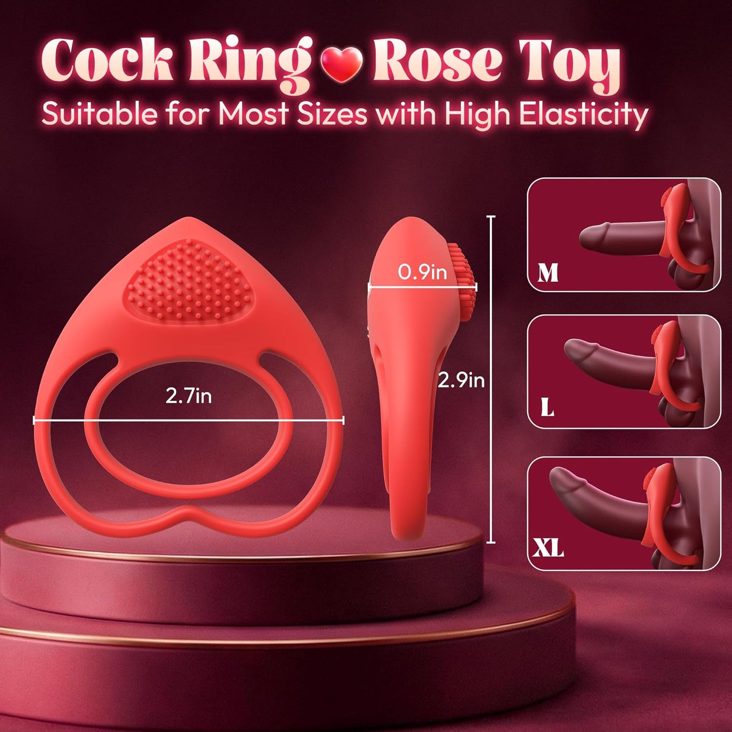 HeartSync Cock Ring Clit Stimulator 9 Modes Silicone - SinfulX - Personal Care > Sexual Wellness > Couples Cock Ring