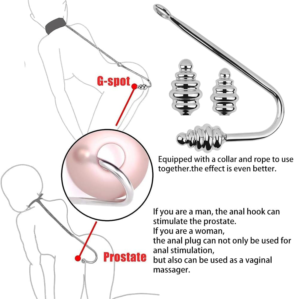 3 Interchangeable Balls Stainless Steel Spiral Anal Hook Fetish Bondage Hook Sex Toy for Unisex Adults Couple Lovers Butt Plug Prostate Massage G - Spot - SinfulX - 