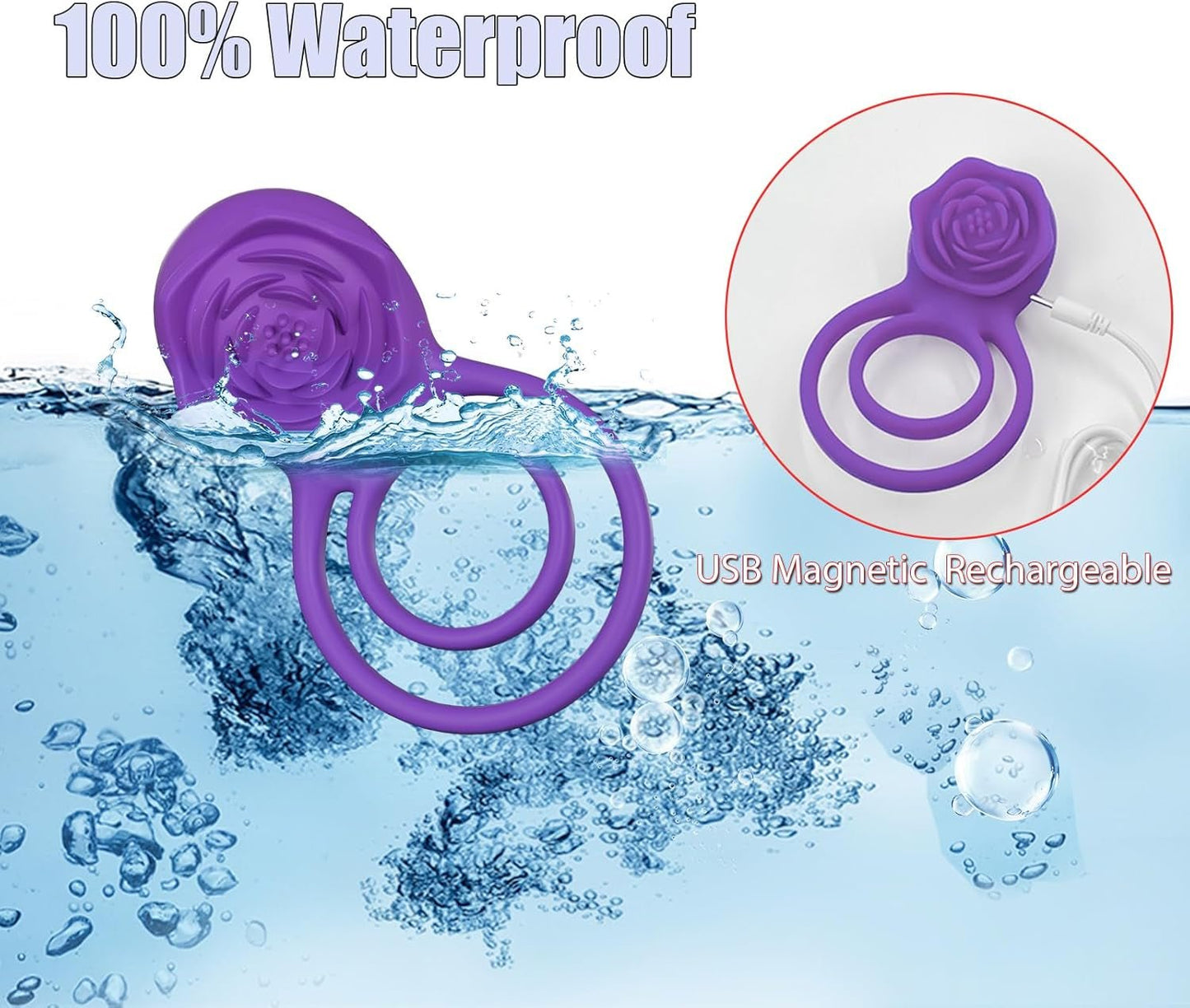 VioletLockX Purple Cock Ring Rose Clit Vibrator 7 Modes - SinfulX - Personal Care > Sexual Wellness > Couples Cock Ring