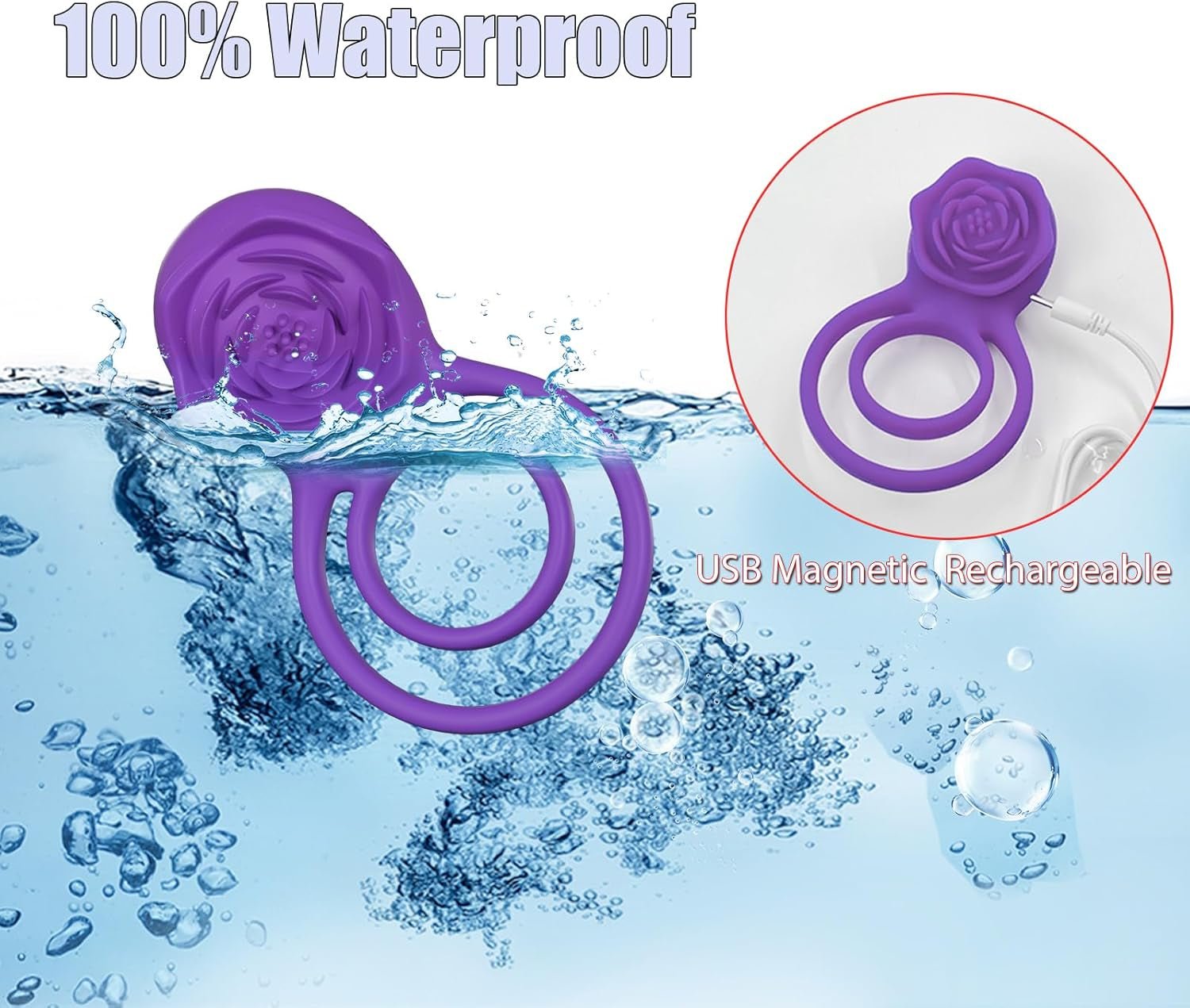 VioletLockX Purple Cock Ring Rose Clit Vibrator 7 Modes - SinfulX - Personal Care > Sexual Wellness > Couples Cock Ring