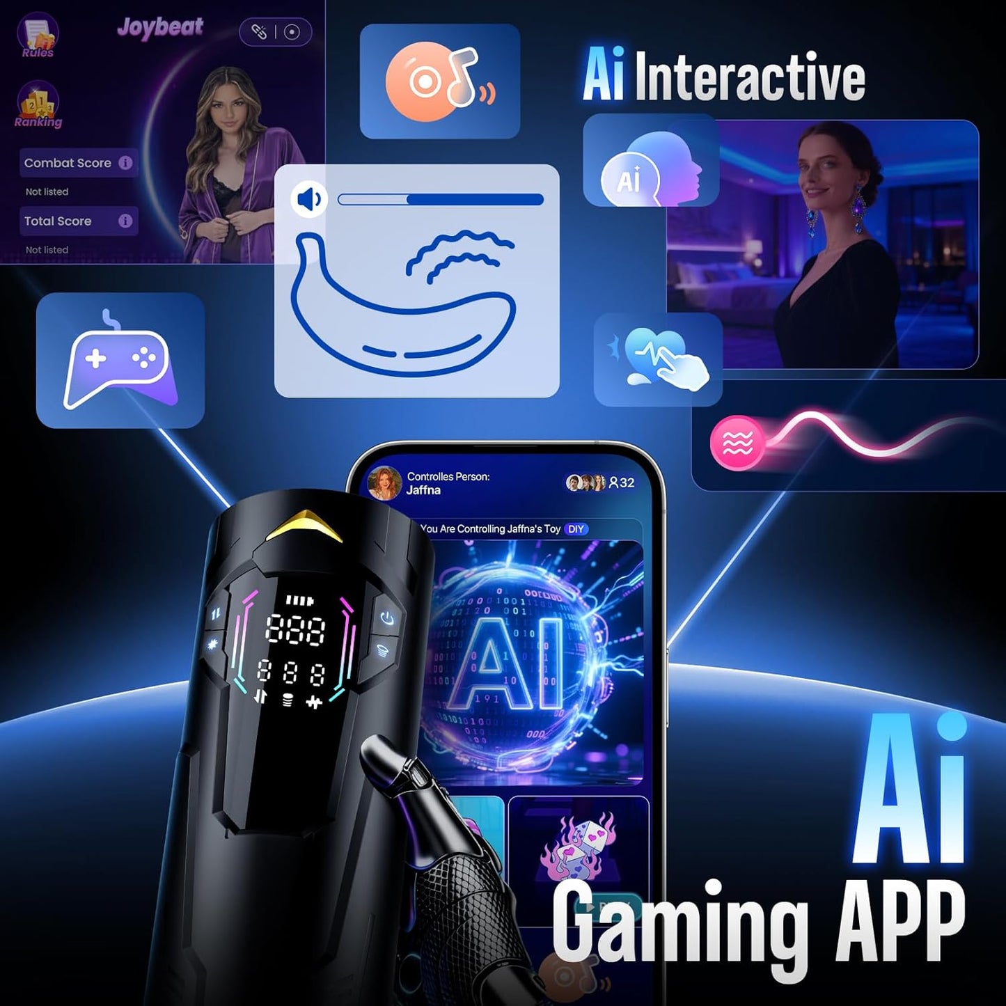 Sex Toys for Men Male Masturbator - AI APP Pocket Pussy Mens Sex Toy with 8 Sucking & Thrusting & Vibrating, Adult Toys Penis Pump Male Stroker, Sex Machine LCD Display & Suction Base - SinfulX - 