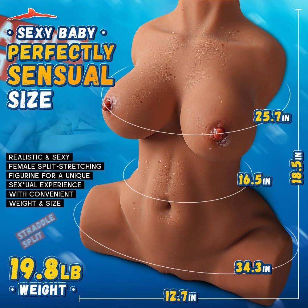 19.8LB Sex Doll for Men with Torso and Big Boobs, Brown Sex Doll with Pussy Ass Male Masturbator Adult Sex Toy for Men, Love Doll Male Sex Toy with Realistic Pocket Pussy Vagina & Anal Channels - SinfulX - 