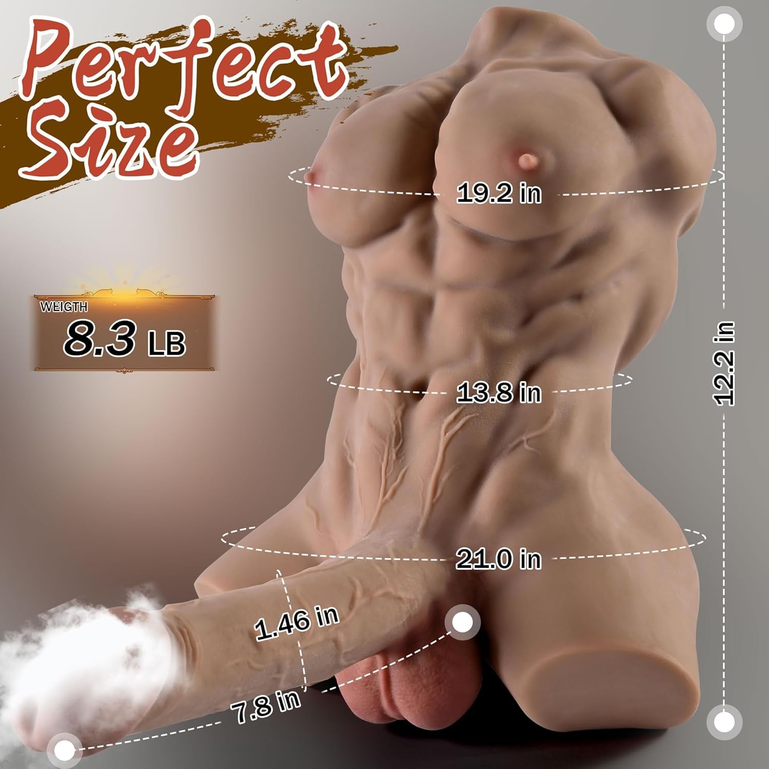 8.3LB Male Sex Doll with Flexible Dildo, Realistic Muscular Sex Dolls 7.2In Huge Cock for Female Masturbation, Male Torso Dildo with Tight Anal Butt for Gay Sex Toys, Unisex Masturbator Adult Toys - SinfulX - 