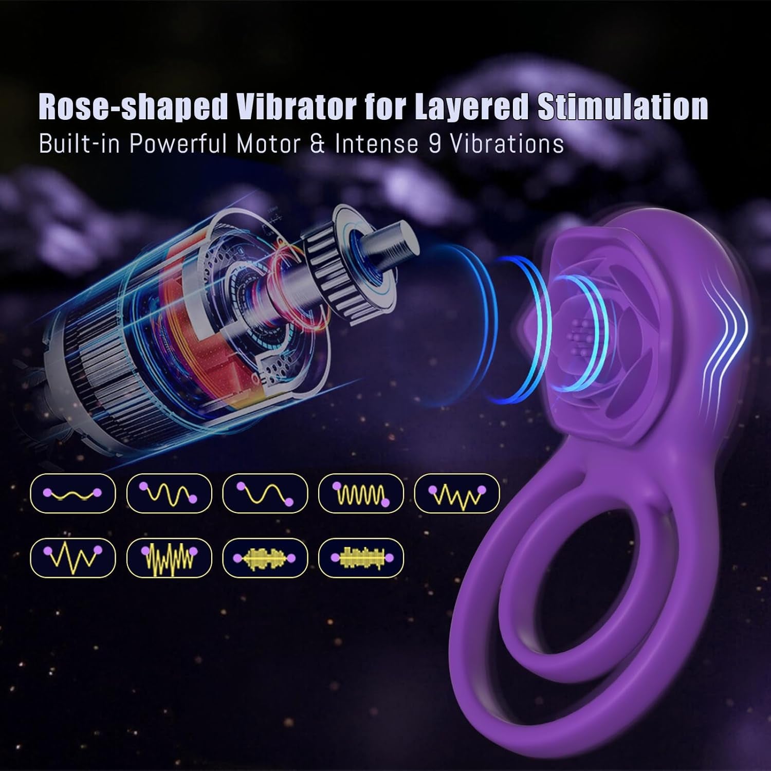 VioletLockX Purple Cock Ring Rose Clit Vibrator 7 Modes - SinfulX - Personal Care > Sexual Wellness > Couples Cock Ring