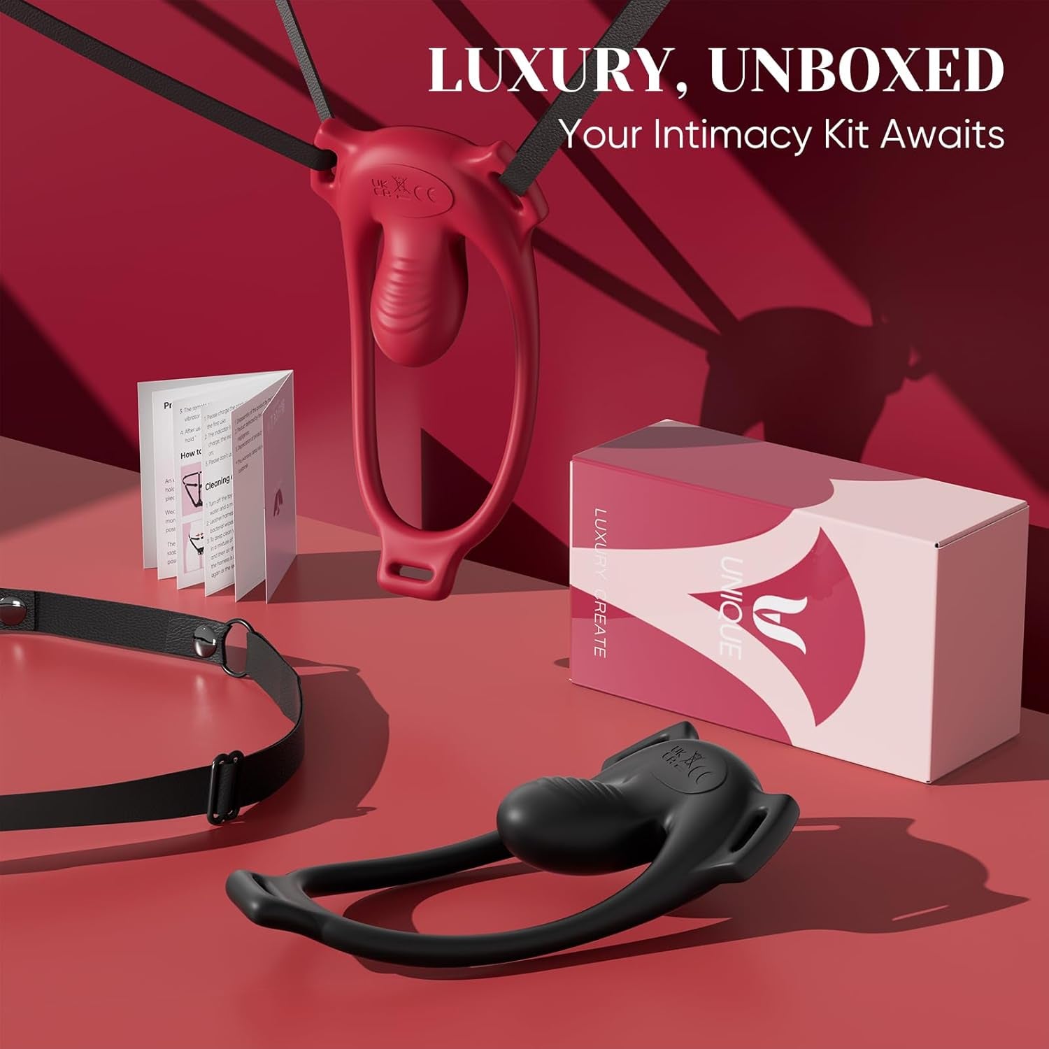 CrimsonControl Red Cock Ring Clit Vibrator Remote Harness - SinfulX - Personal Care > Sexual Wellness > Couples Cock Ring
