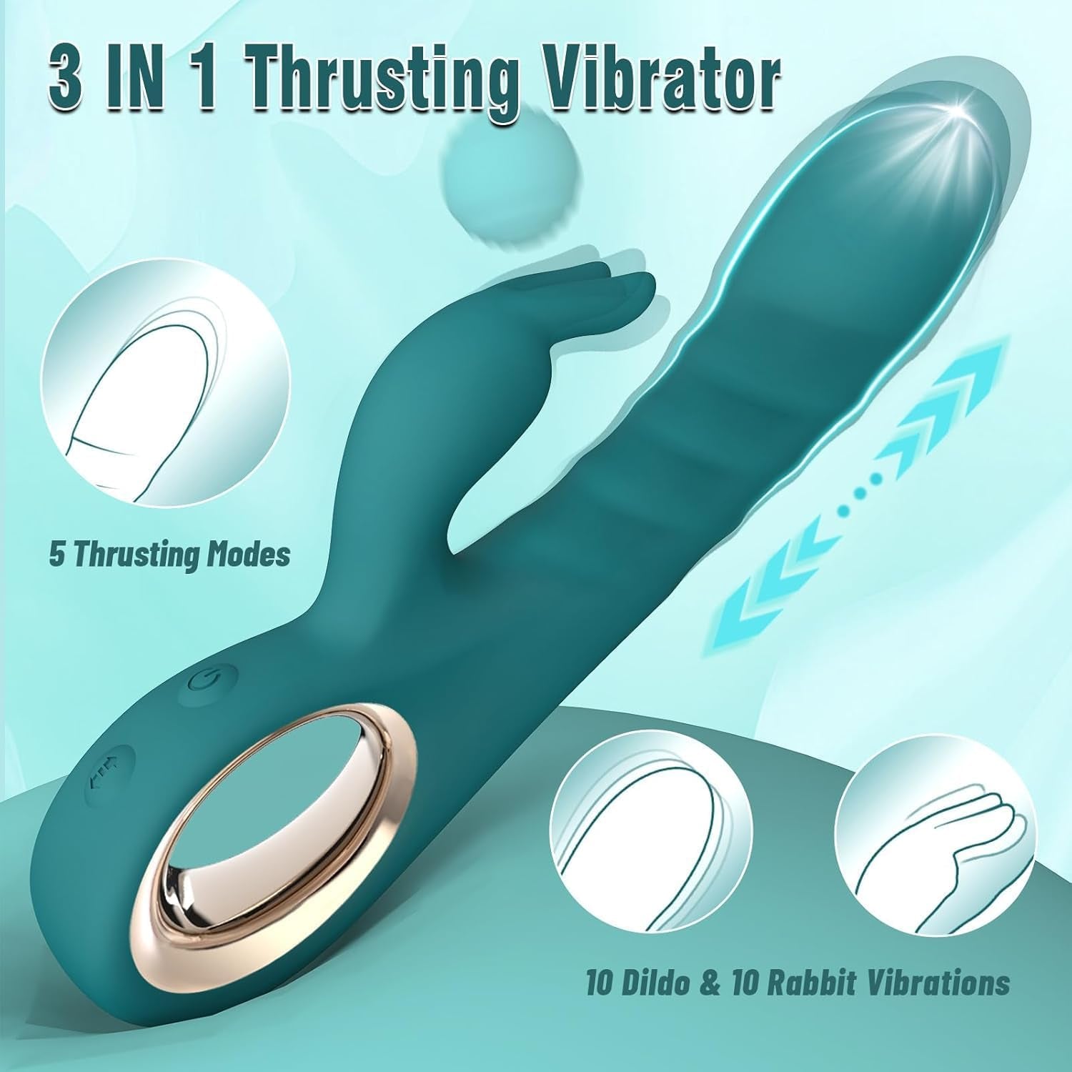 ThrustAura Thrusting Rabbit Vibrator 3 Motor 10 Modes Waterproof - SinfulX - 