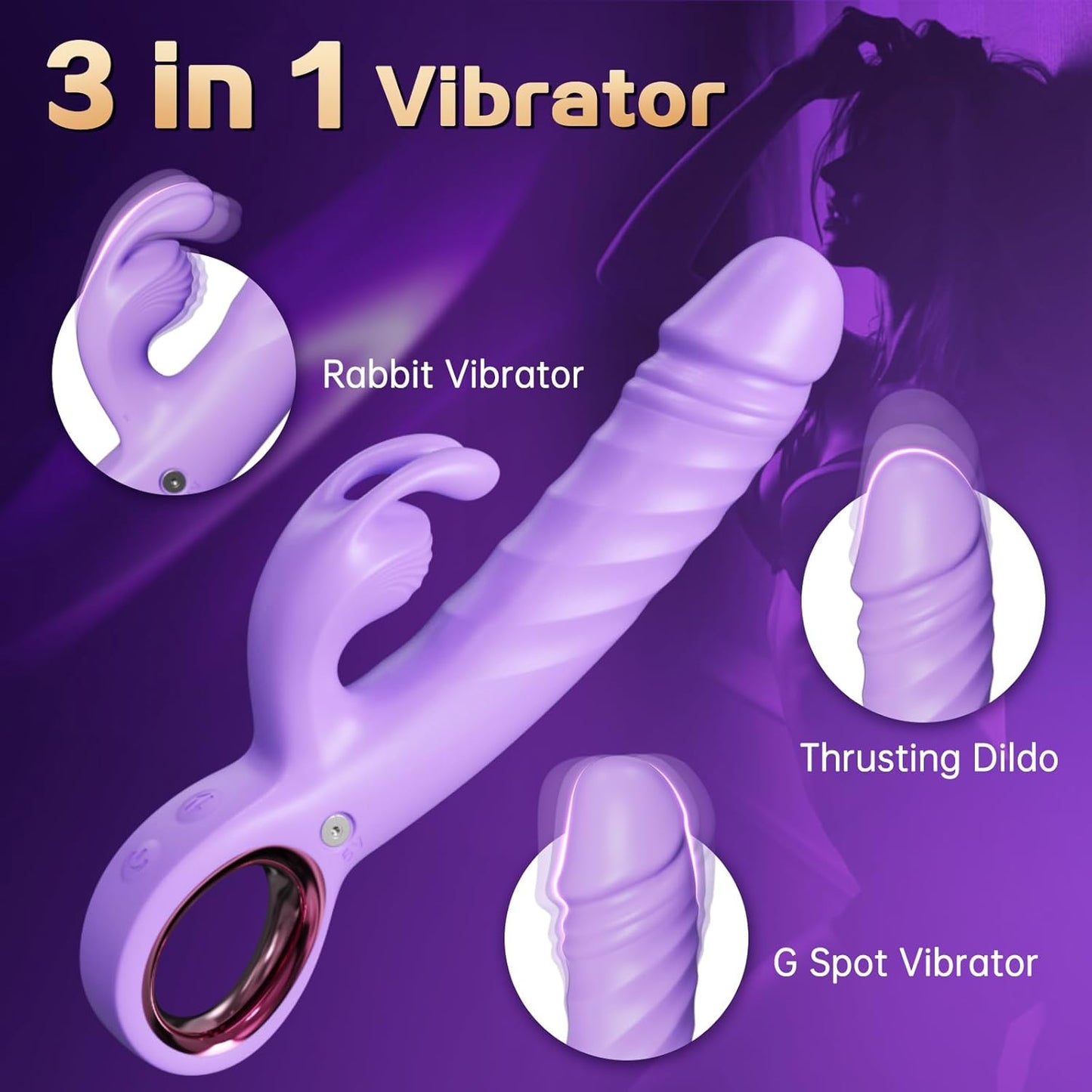 Thrusting Dildo Women Sex Toy - App Control Vibrator for Women with 9 Thrusting and 9 Vibrating Modes, G Spot Clitoral Rabbit Vibrators Adult Toys for Womens Couples (Purple) - SinfulX - 