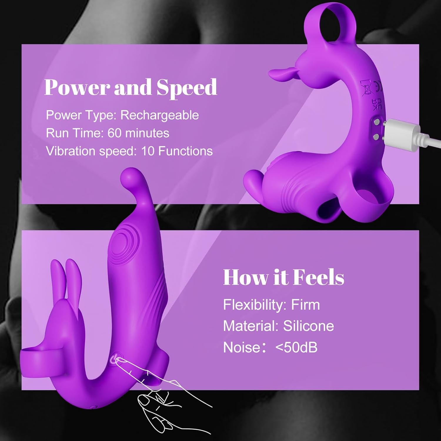 Finger Vibrator Sex Toys for Couples - Clitoris & G Spot Stimulation Adult Toy for Women, 10 Patterns Mini Female Sexual Pleasure Tools, Quiet & Waterproof, Anal Nipple Play for Couple Sex Games