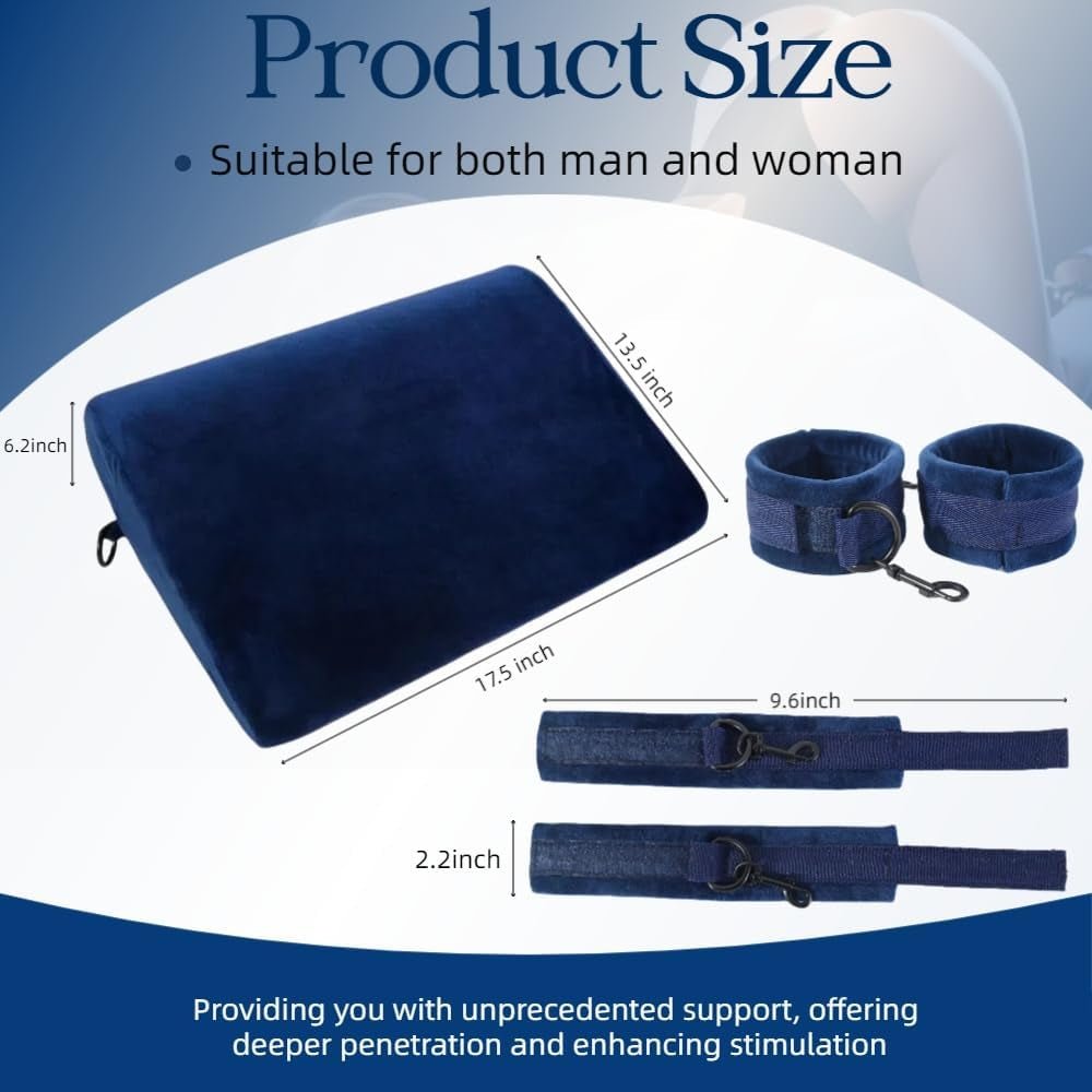 AzureBond Blue Foam Positioning Wedge Pillow with Handcuffs - SinfulX - Personal Care > Sexual Wellness > Sex Pillow