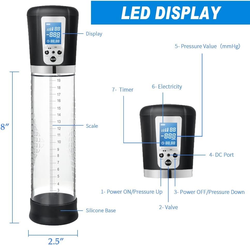 Male Penis Pump Sex Toys, Automatic Enlargers & Extend Pump for Men with LED Display, Adult Toys for Men Penis Entender Erection Pumps, Sex Toys - Pumps & Enlargers (6 Cock Rings) - SinfulX - 