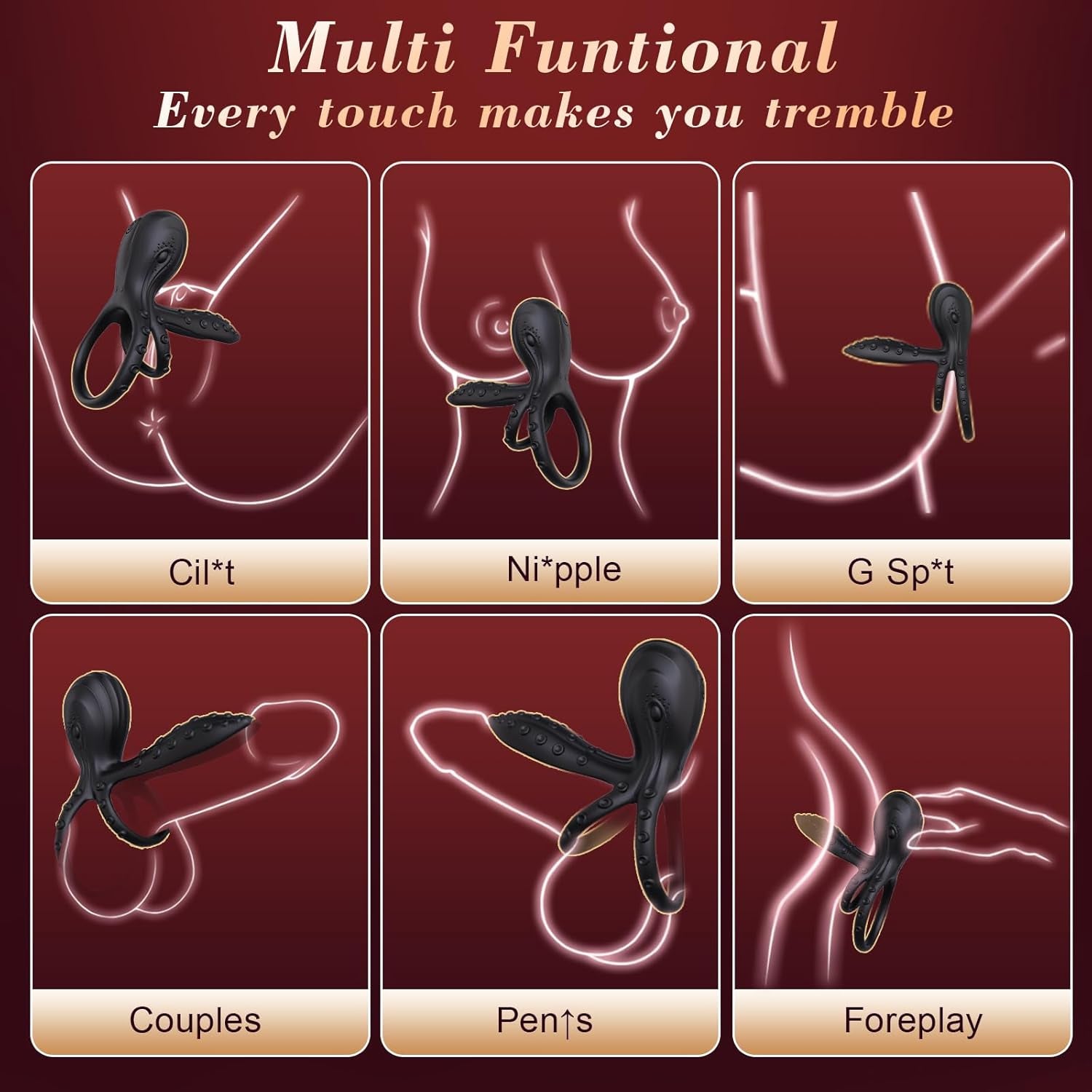 TentraPulse Tentacle Cock Ring Clit Stimulator 10 Modes - SinfulX - Personal Care > Sexual Wellness > Couples Cock Ring