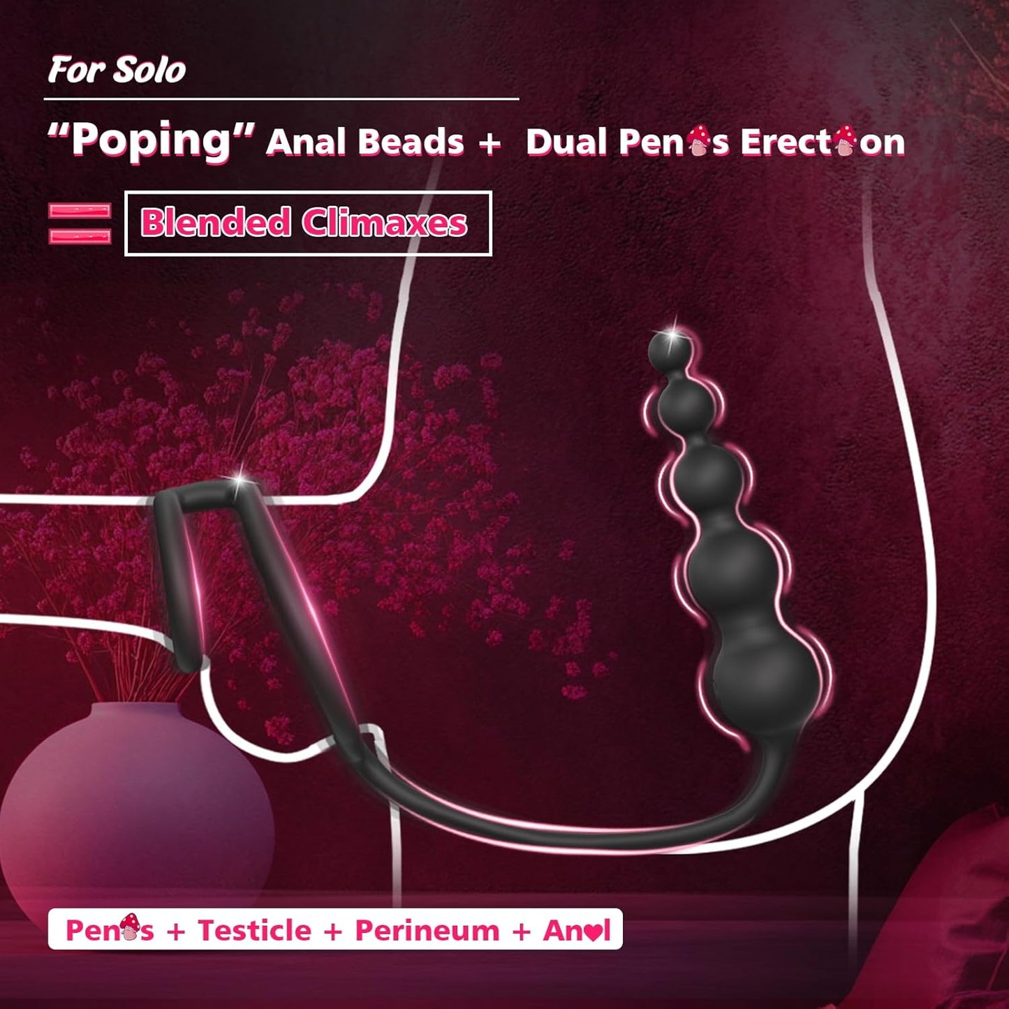 Anal Beads Couples Male Adult Sex Toys - Vibrating Anal Butt Plug with Cock Ring, Strap on Anal Dildo, Remote Control APP Prostate Massager Penis Ring Vibrator with 9 Vibrations,  Sex Toy for Men