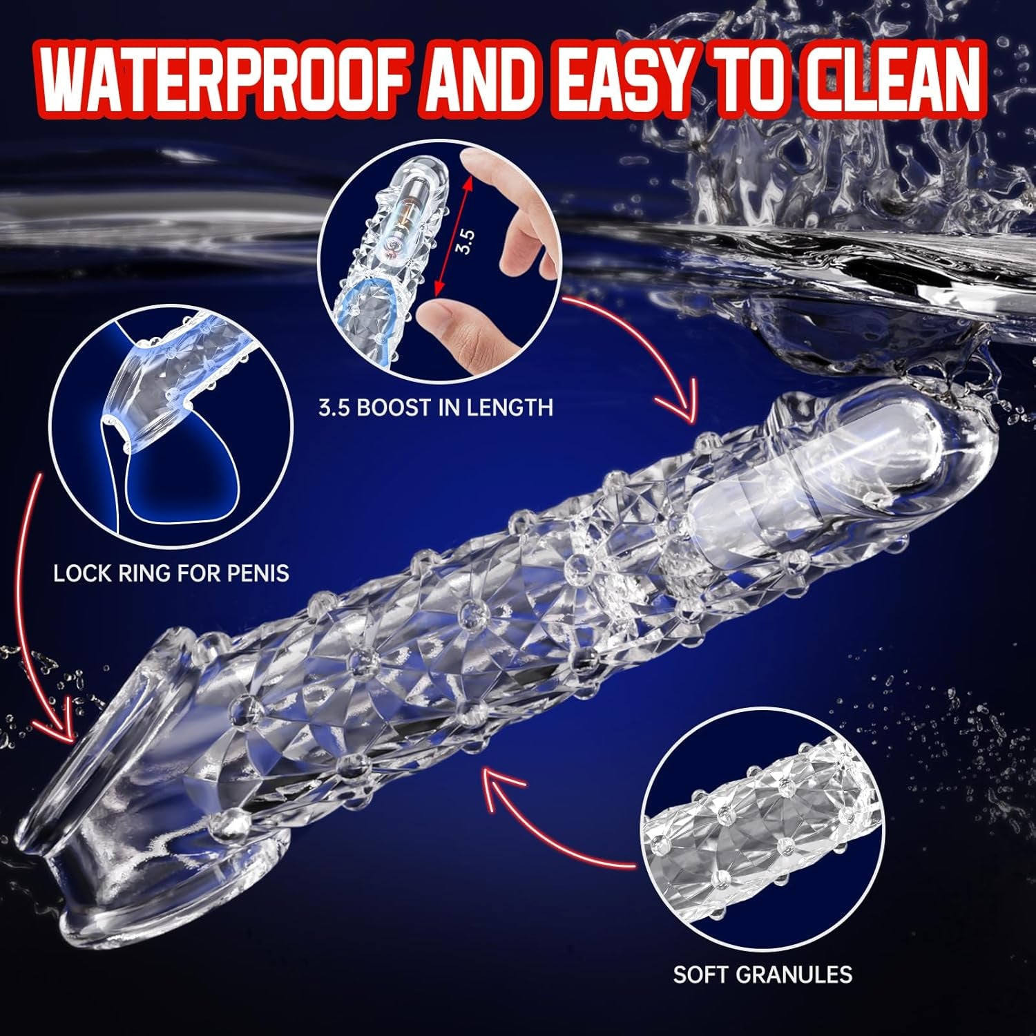Penis Sleeve Vibrating Cock Sleeve, Penis Extension Reusable with Clitoral Stimulator, Soft Graininess Shaped Penis Extender, Penis Sleeve Enlarge Prolong, Sex Toy for Men and Women Pleasure
