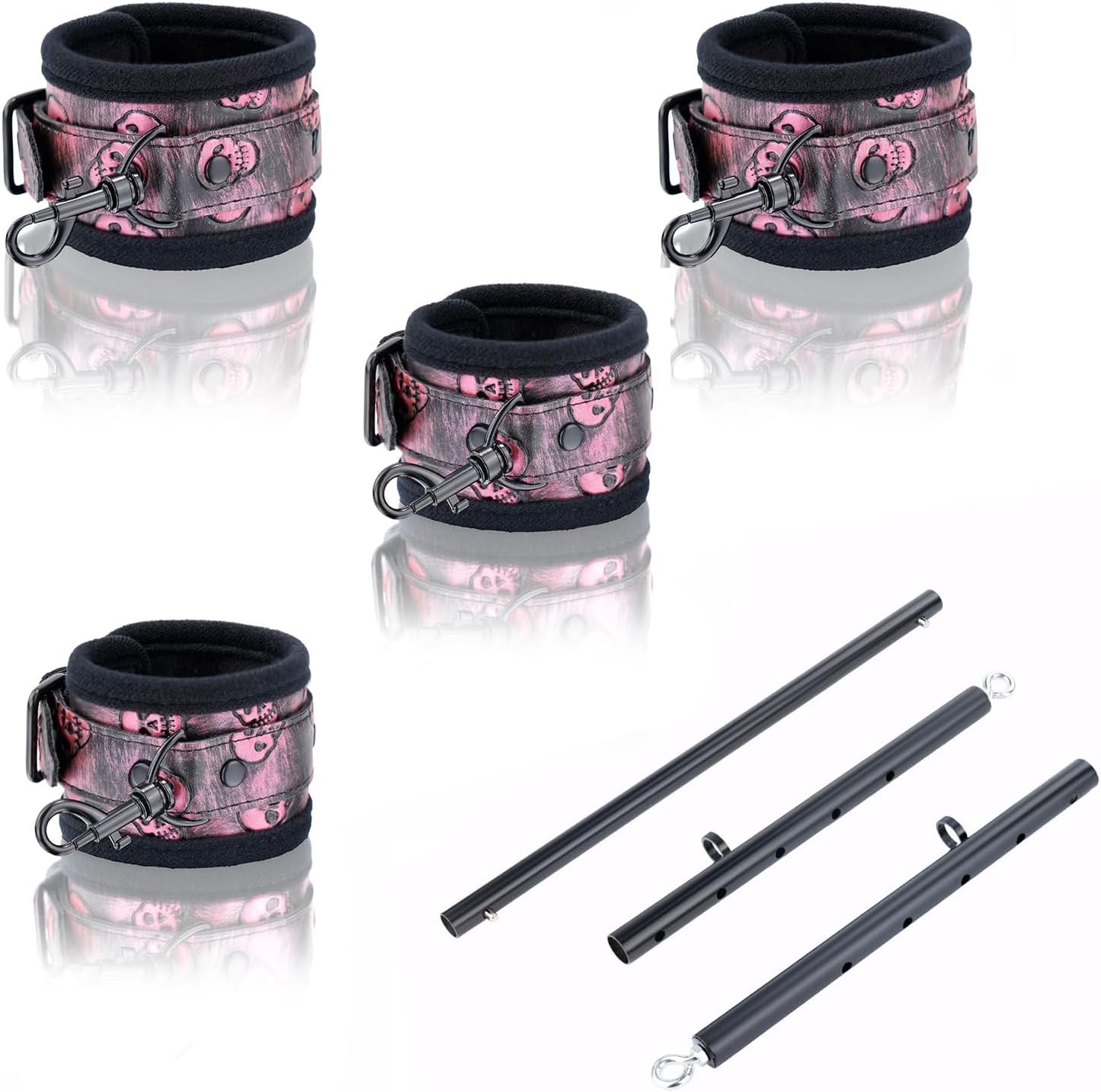 Heavy Duty Stainless Steel Expandable Bar Home Gym with 4Pcs Furry Crocodile Red Adjustable Strap,Sports Aid Training Pilates Aid Kit,Indoor Yoga Set - SinfulX - 