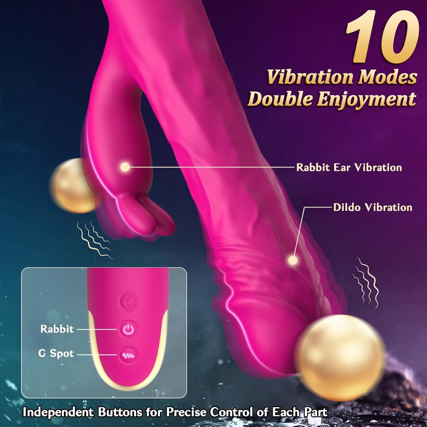 Sex Toys Thrusting Vibrator for Women, Adult Rabbit Thrusting G Spot Dildo with Vibrating Ears, Vibrators Silicone Realistic Vibradores, 3 in 1Vibrators with 5 Thrusting 10 Vibrations Modes (Pink)