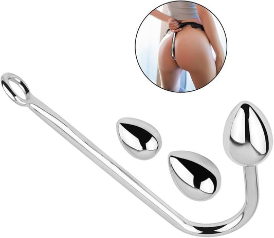 3 Interchangeable Balls Stainless Steel Heart Anal Hook Fetish Bondage Hook Sex Toy for Unisex Adults Couple Lovers Butt Plug Prostate Massage G - Spot - SinfulX - 