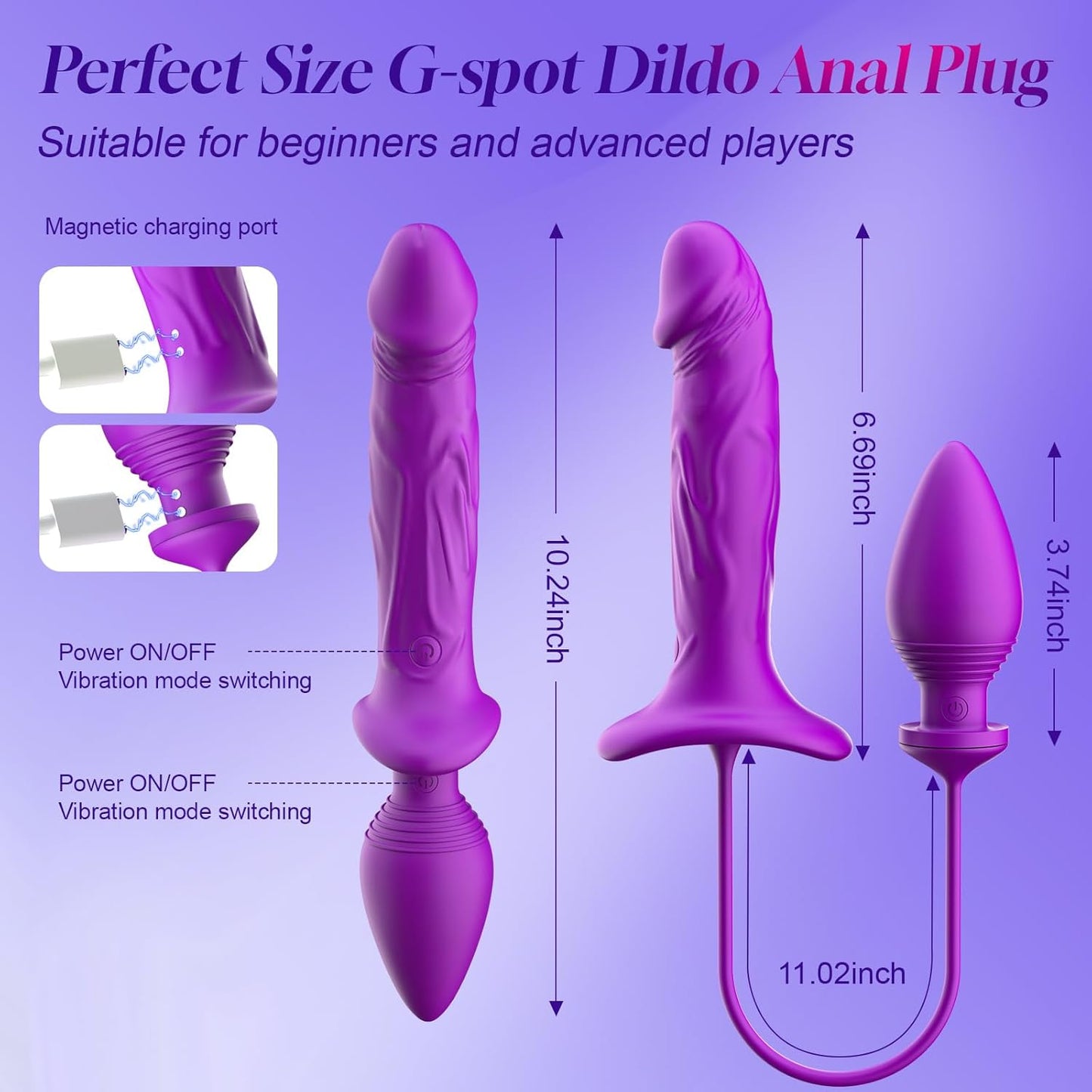 Couples Sex Toys Vibrating Dildo Anal Plug Set, G Spot Detachable Double - Ended Dildos Vibrator Butt Plug for Clitoral Prostate Stimulation, 3 in 1 Adult Toys for Women Men Sex Games - SinfulX - 