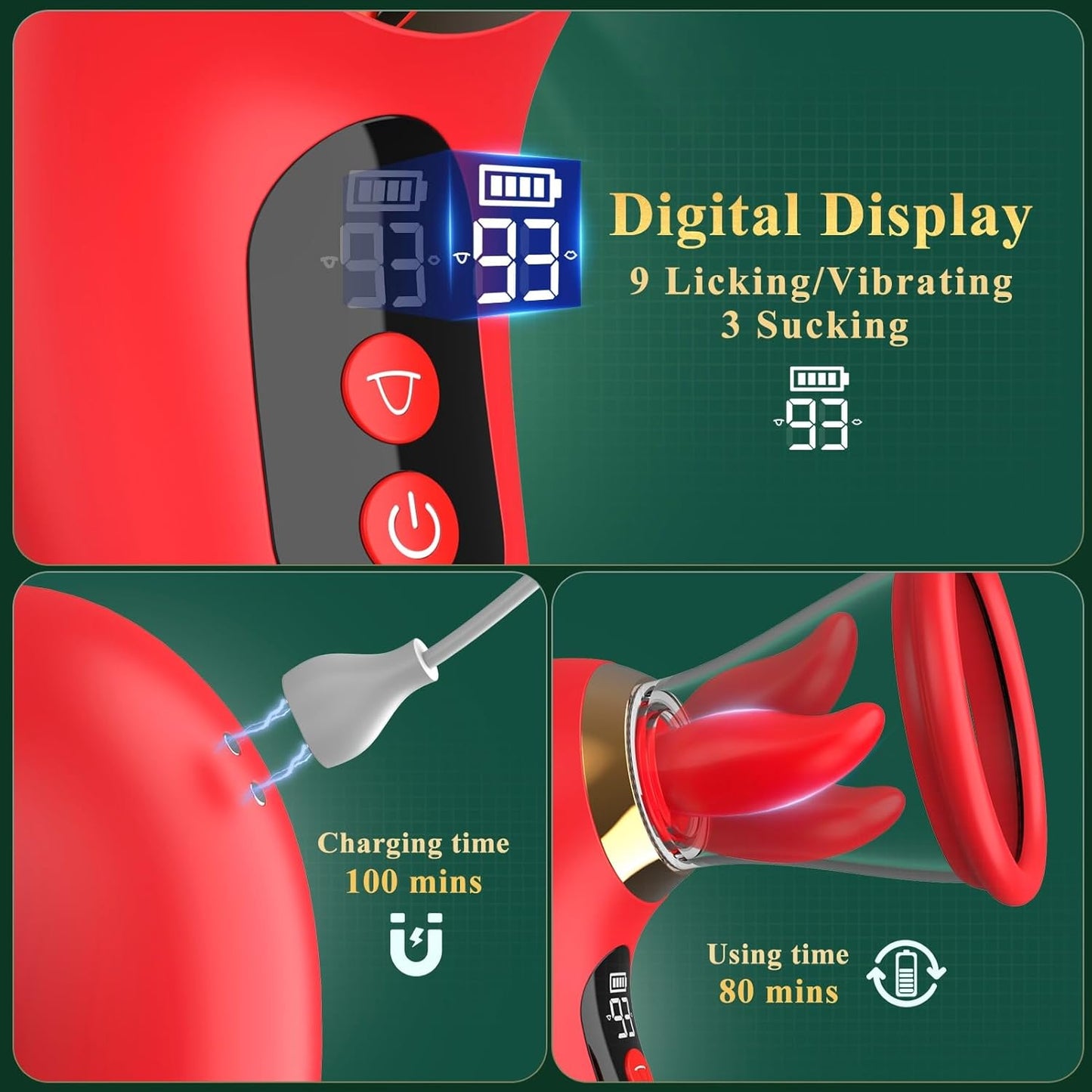 Vibrator Sex Toys for Women - 5IN1 AI APP Rose Toy Adult Toys Sucking Vibrator, 3 Sucking, 9 Tongue Licking & Vibrating Sex Toy, 2 Removable Cup LCD Display Clitoral Vibrators Sex Novelties - SinfulX - 