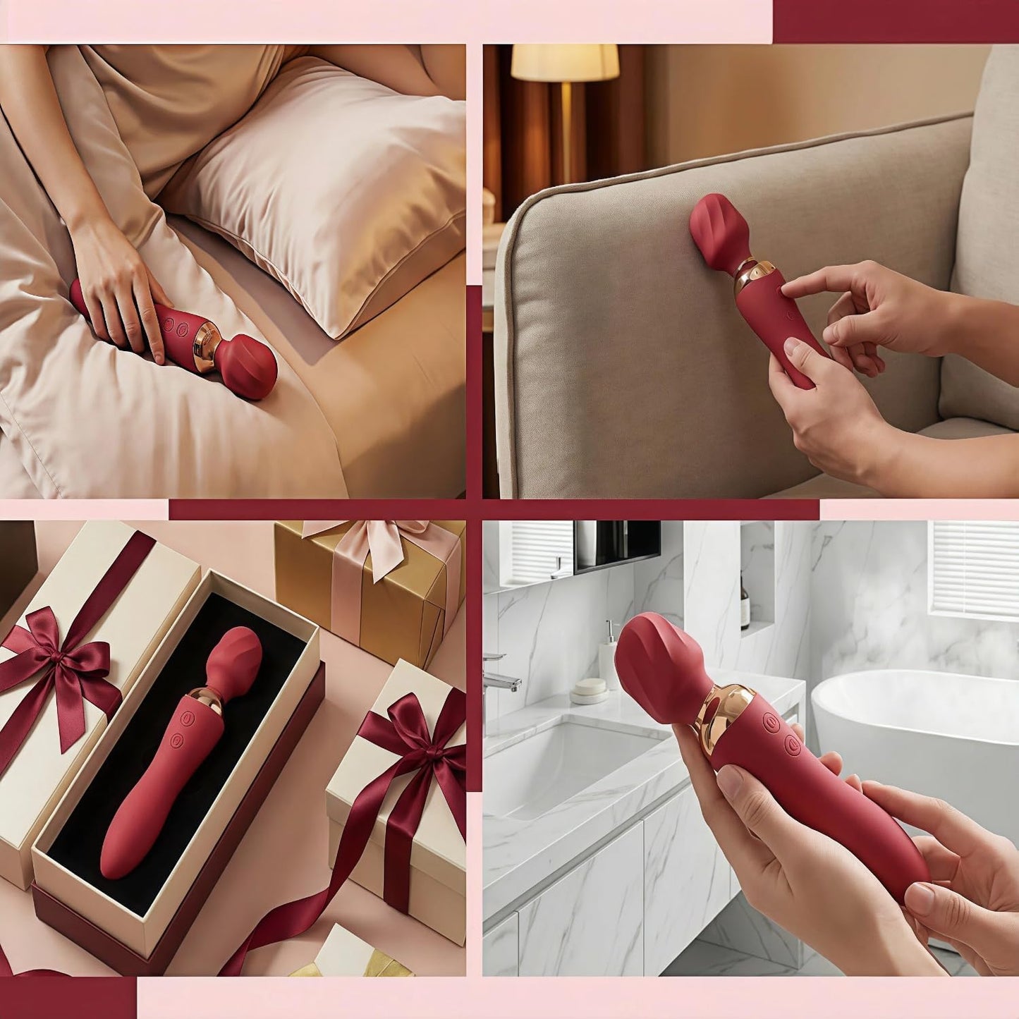 2-In-1 Wand Massager for Women Rechargeable Waterproof Quiet Vibrator with 12 Speeds Powerful Clit Stimulator, G Spot Vibrating Dildo Adult Sex Toy for Personal Couples Pleasure and Travel