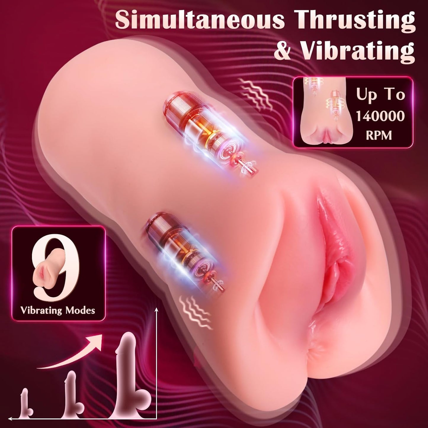 Pocket Pussy Sex Toys for Men - Male Masturbator Sex Doll with 9 Thrusting & Vibrating, App - Controlled Male Sex Toy with Realistic Tight Vagina, Soft Adult Toy for Men Pleasure & Penis Stimulation - SinfulX - 