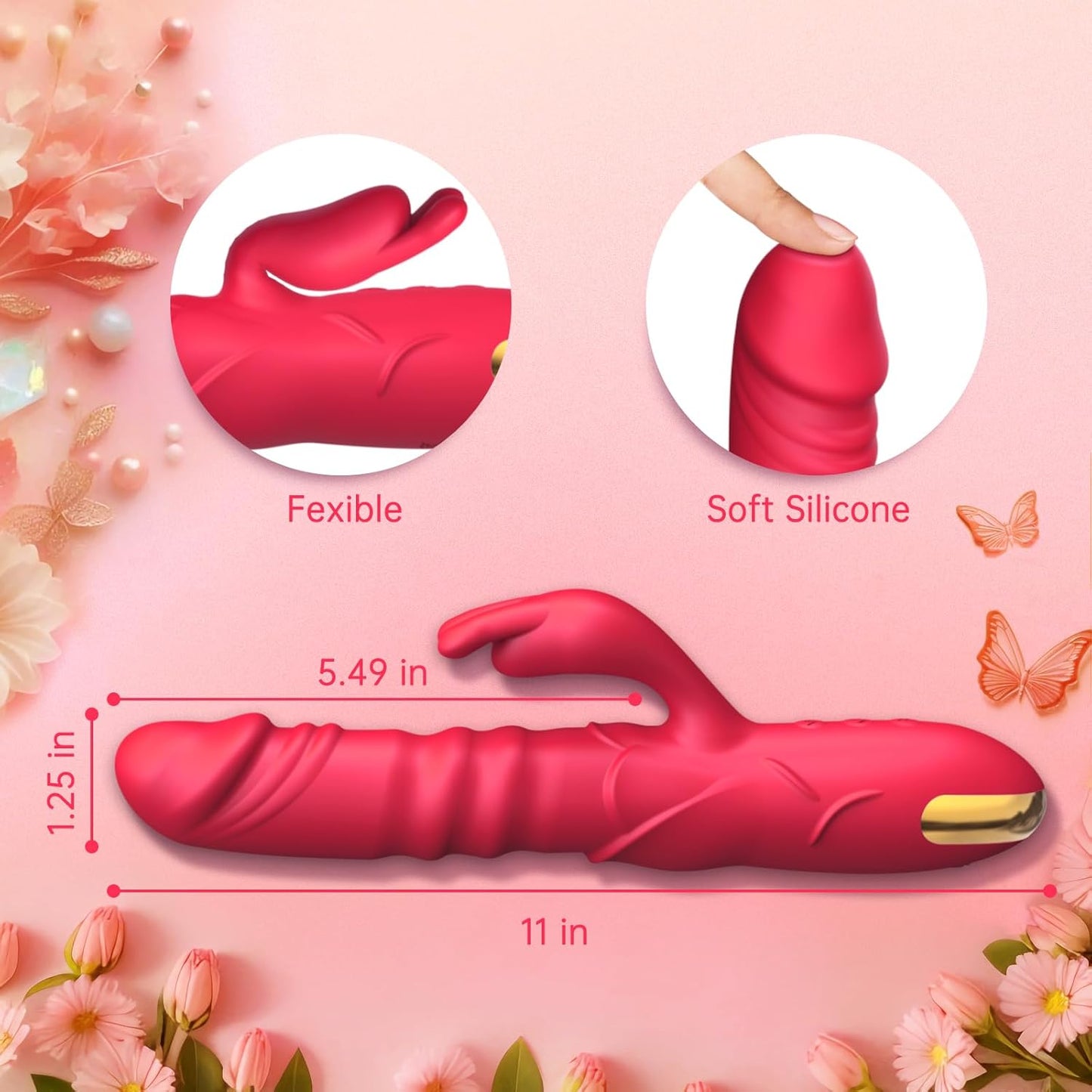 RoseThrust Thrusting Rabbit Vibrator 3 Thrust 10 Modes Silicone - SinfulX - 