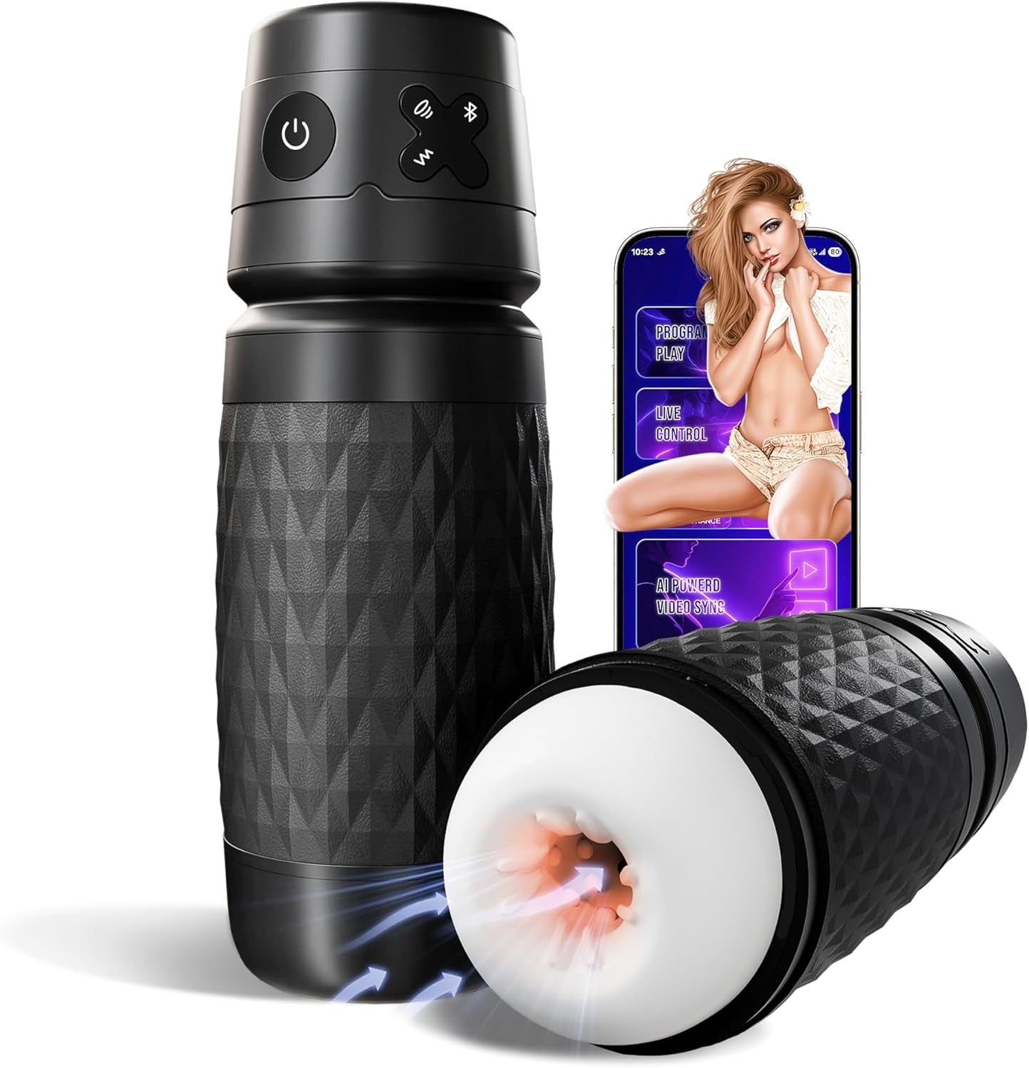AI Powerd Video Sync Male Masturbator, Pocket Pussy Sex Toy for Men with 3 Suction & 4 Vibration Modes, Hands - Free Rechargeable Bluetooth Male Stroker Sex Machine, Realistic 3D Soft TPE Sleeve - SinfulX - 