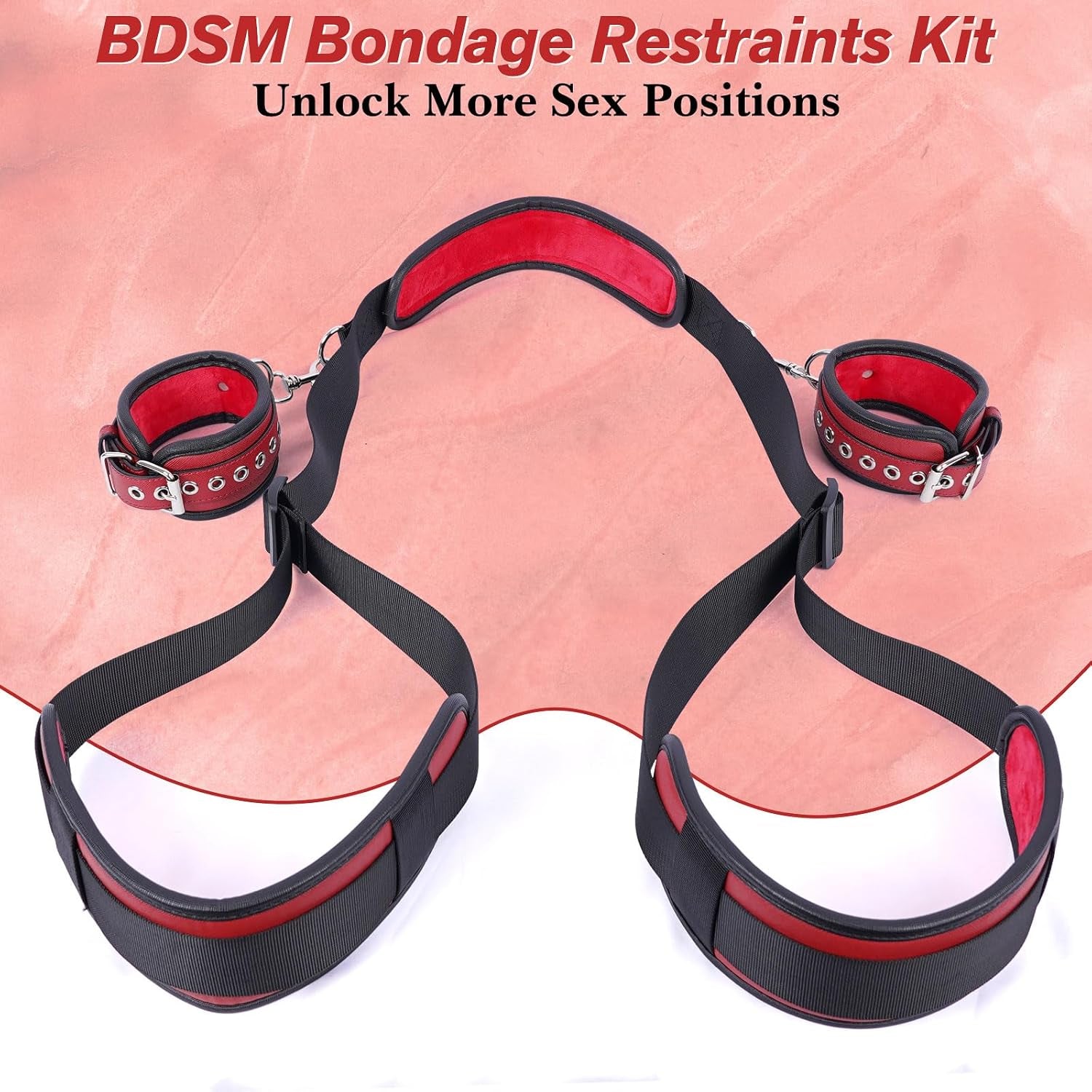 Sex Bondage BDSM Kit, Bed Restraints Set with Handcuffs Neck to Thigh/Ankle, Adjustable Leg Straps&Handcuffs for SM Adult Couples Game Play, Sex Toy for Women Beginner Leg Straps Tie Set Rope