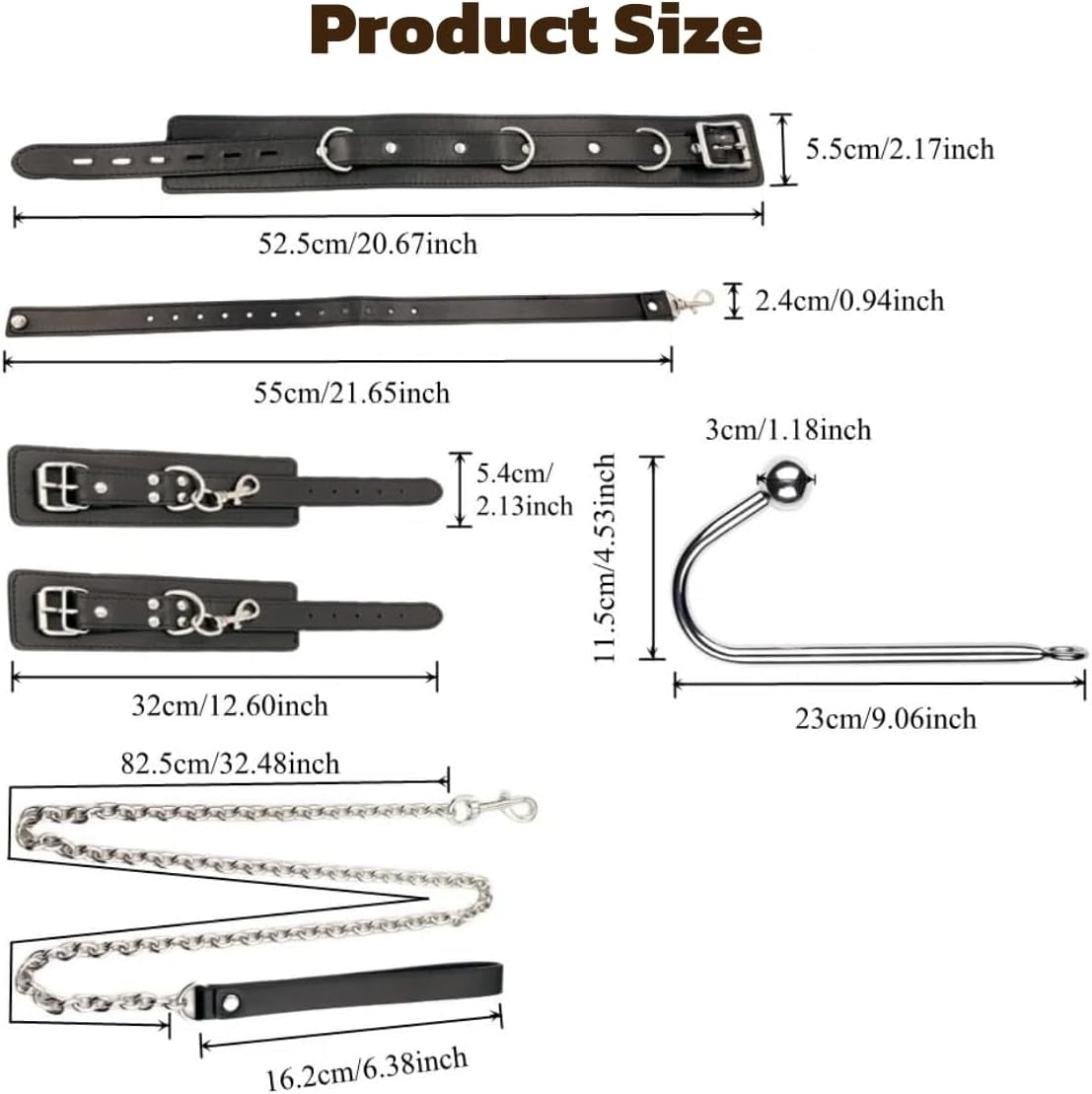 Anal Hook Sex Bondage Restraints Kit BDSM Sex Toys Handcuffs Neck Collar Wrist Cuffs with Traction Chain Adjustable Sex Game for Adults Couples - SinfulX - 