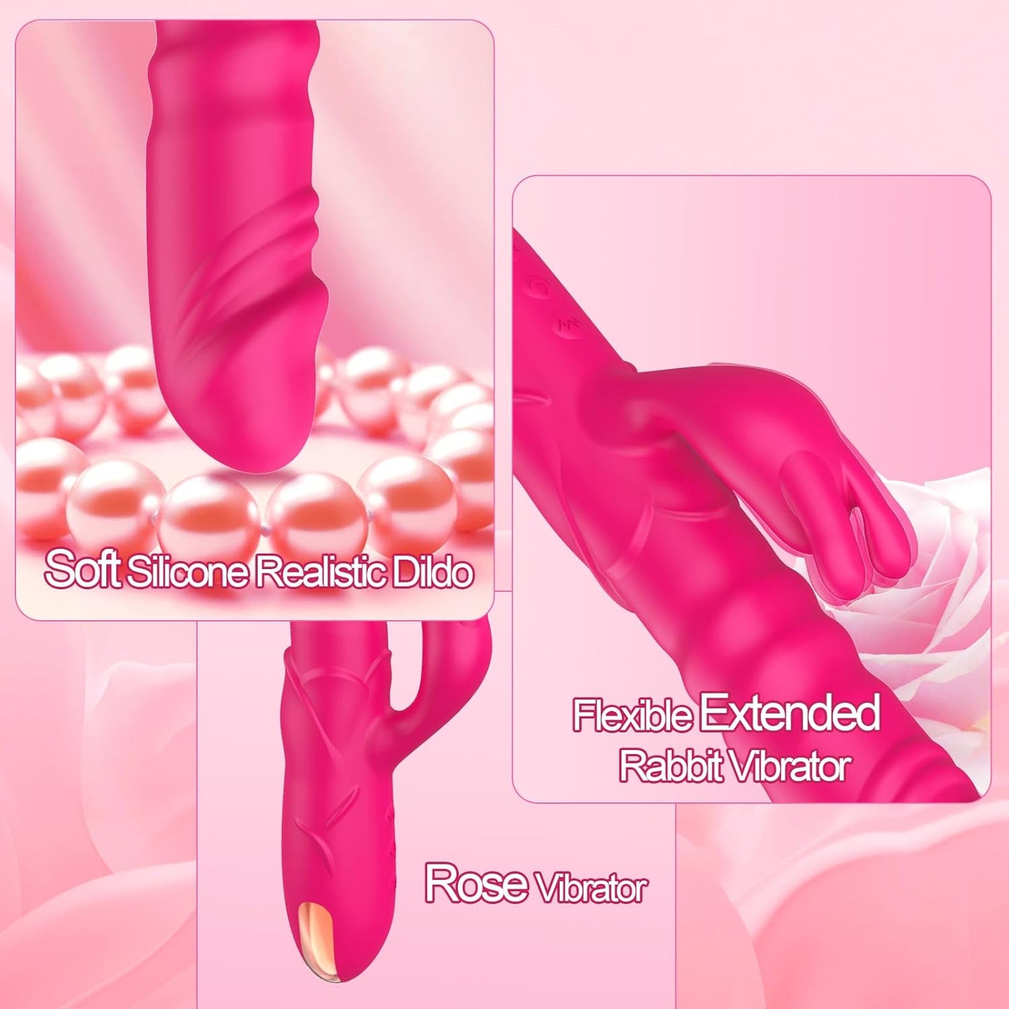 BlushAura Rose Thrusting Rabbit Vibrator 3 Thrust 10 Modes - SinfulX - 