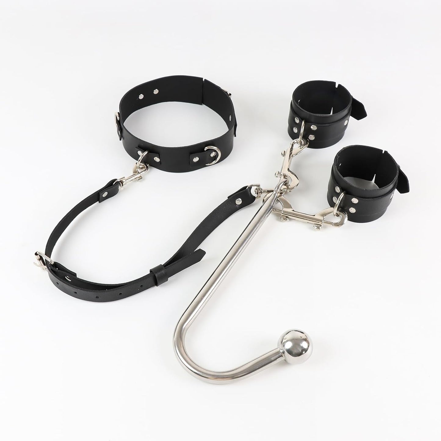 Anal Hook BDSM Set - Neck to Wrist Restraints Sex BDSM Kit Bondage Collar Sex Harness Bondage Gear & Accessories Bondage Toys for Couple Valentines & Halloween Roleplay Gift - SinfulX - 