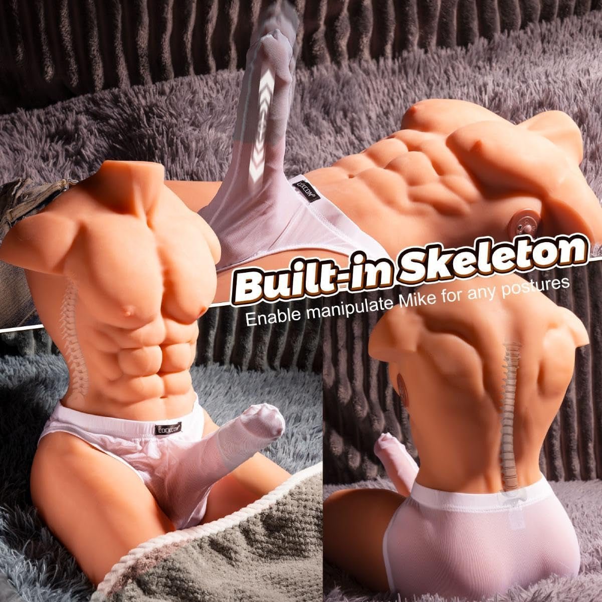 Male Sex Doll for Women with 6.3IN Thrusting & Vibrating Dildo, Muscular Sex Dolls Torso for Men with Skeleton & Tight Anal, Gay Sex Toys for Couples, Female Masturbation, Unisex Masturbator - SinfulX - 