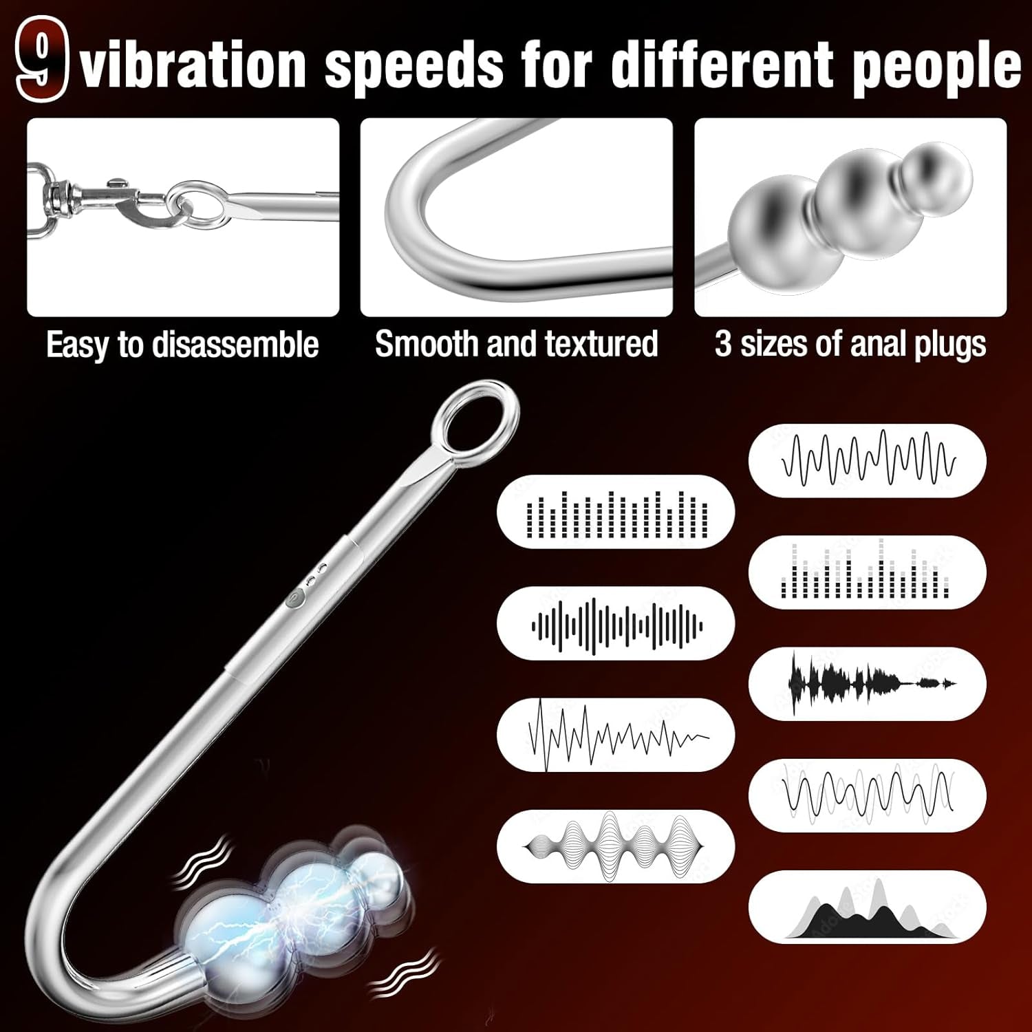 Vibrating Anal Hook BDSM Sex Bondage - Neck to Wrist Restraints Kit, Sex Toys for Couple Adjustable behind Back Handcuffs Bondage Restraints Set, Bed SM Adult Sex Game Play, Sex Toys for Beginner - SinfulX - 