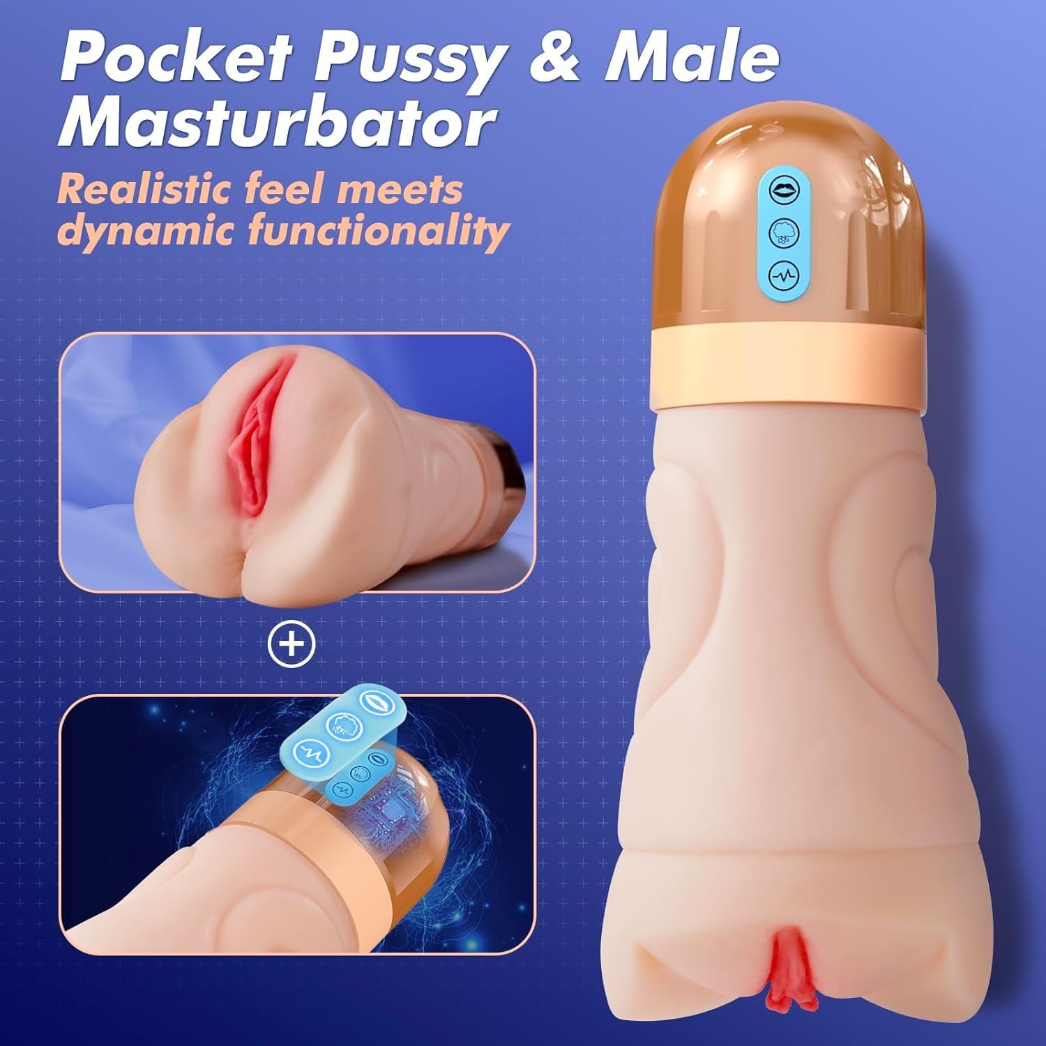 Realistic Pocket Pussy Male Masturbator - Sex Toys for Men with 10 Vibrating & 5 Sucking Modes, Vagina Textured 6.7" Depth Soft and Tight Texture, Penis Training Masturbators Adult Sex Toy - SinfulX - 