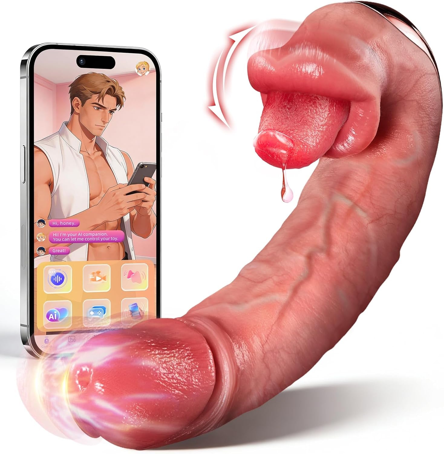 Thrusting Dildo G Spot Dildo Vibrator - 4IN1 AI Sync Realistic Sex Toy with 10 Tongue Licking & 10 Thrusting Vibrating Mode for Clit Anal, APP Remote Control Soft Penis Adult Toys for Women Couple - SinfulX - 