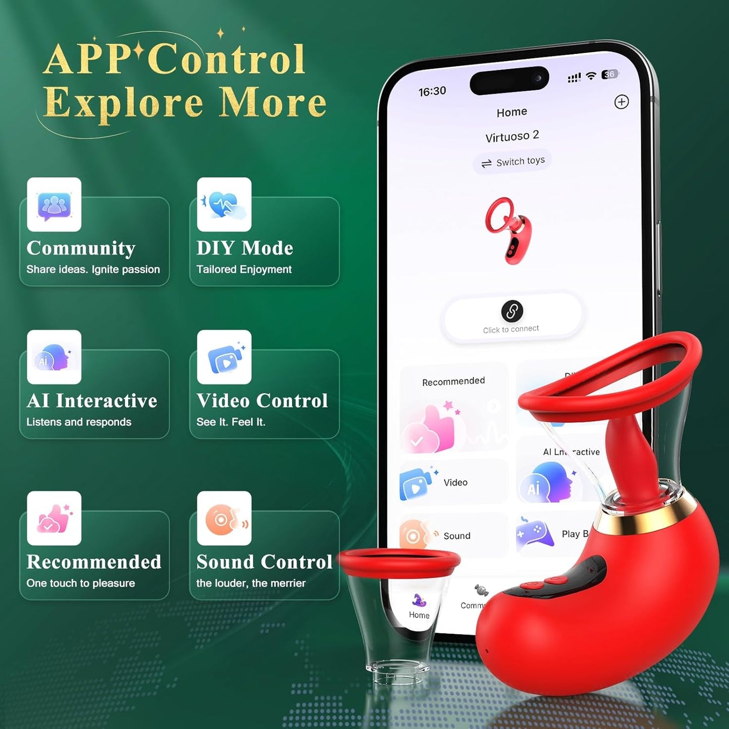 Vibrator Sex Toys for Women - 5IN1 AI APP Rose Toy Adult Toys Sucking Vibrator, 3 Sucking, 9 Tongue Licking & Vibrating Sex Toy, 2 Removable Cup LCD Display Clitoral Vibrators Sex Novelties - SinfulX - 
