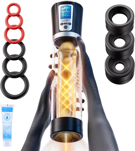 Male Penis Pump Sex Toys, Automatic Enlargers & Extend Pump for Men with LED Display, Adult Toys for Men Electric Penis Entender Erection Pumps, Sex Toys - Pumps & Enlargers (6 Cock Rings) - SinfulX - 
