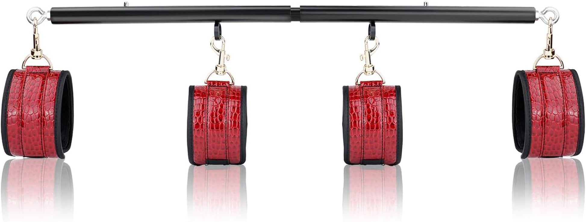 Spreader Bar Heavy Duty Stainless Steel Expandable Bar Home Gym with 4Pcs Furry Crocodile Red Adjustable Strap,Sports Aid Training Pilates Aid Kit,Indoor Yoga Set - SinfulX - 