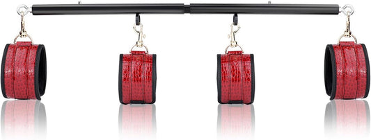 Spreader Bar Heavy Duty Stainless Steel Expandable Bar Home Gym with 4Pcs Furry Crocodile Red Adjustable Strap,Sports Aid Training Pilates Aid Kit,Indoor Yoga Set - SinfulX - 